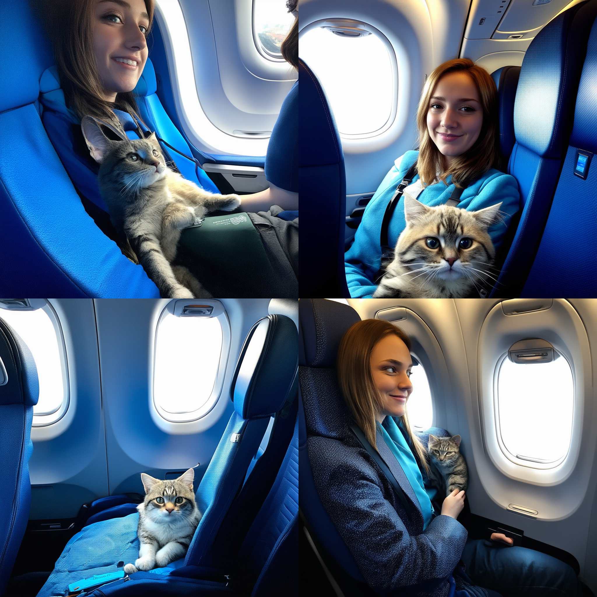 A passenger with her cat on the plane