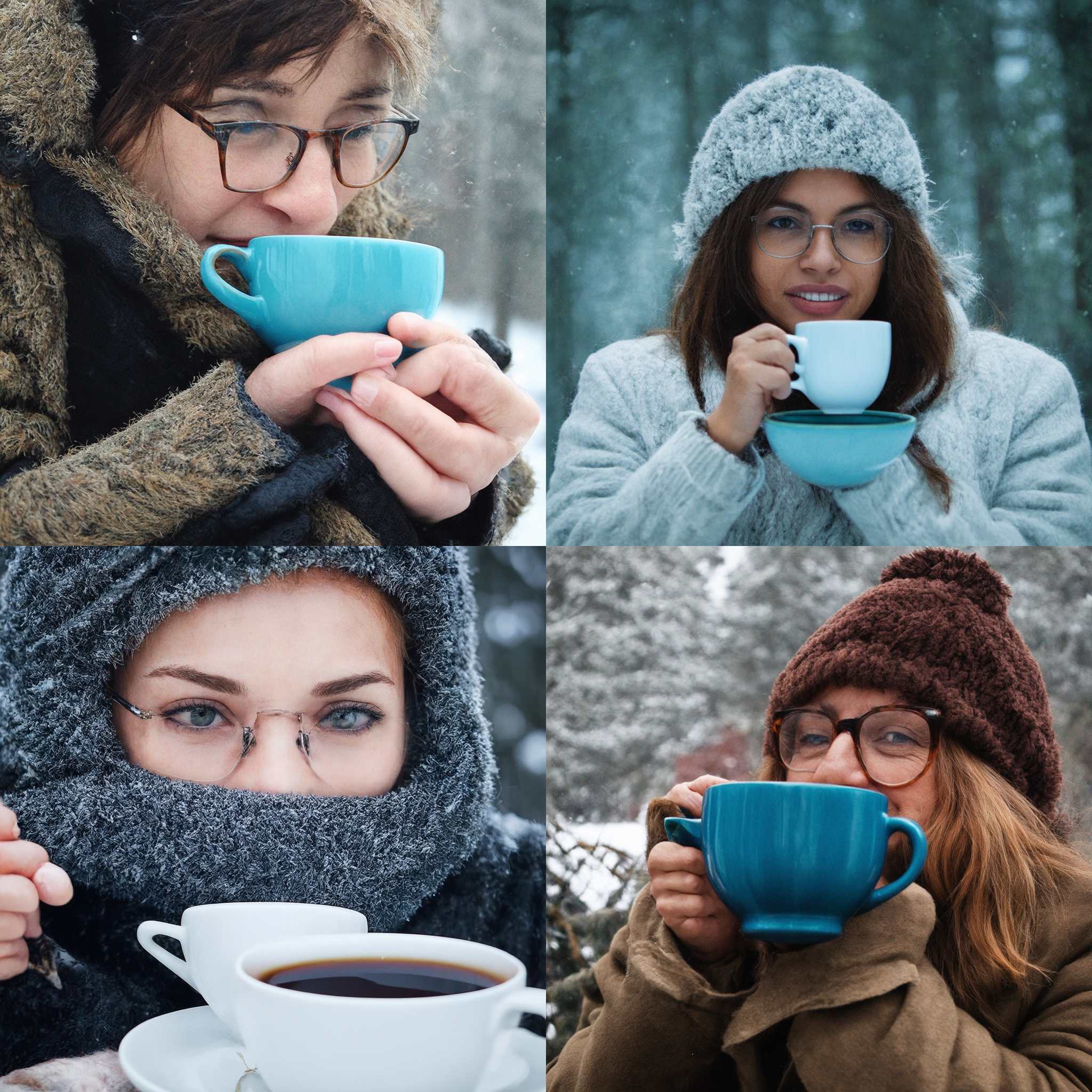 A person with glasses drinking hot coffee in winter