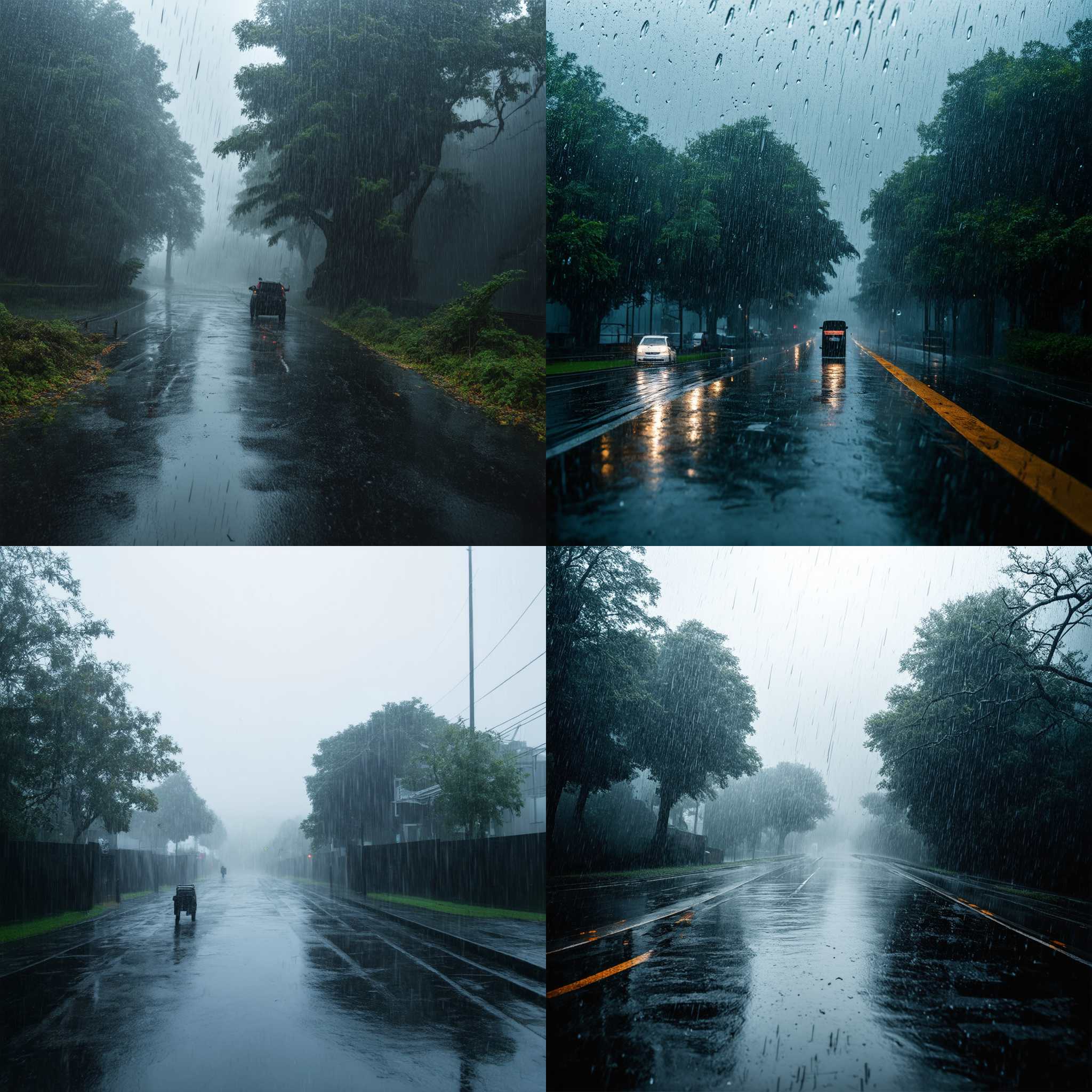 An asphalt road on a rainy day