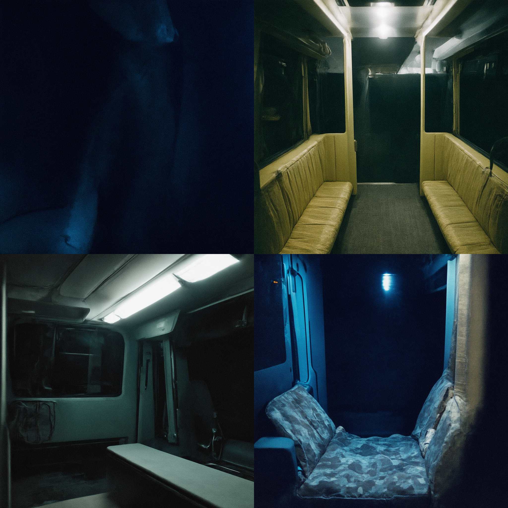 The inside of a bus at 1am