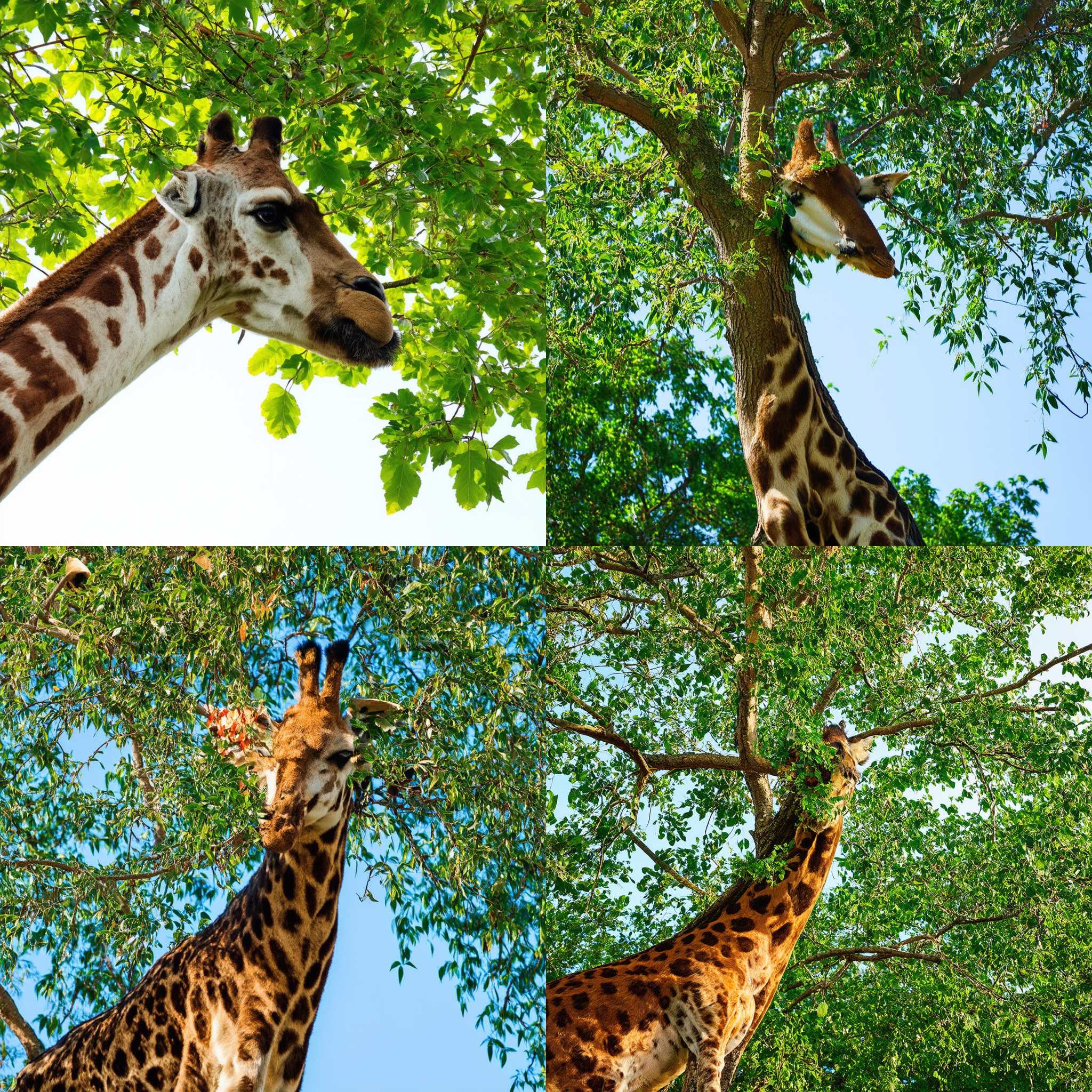 A giraffe eating tree leaves