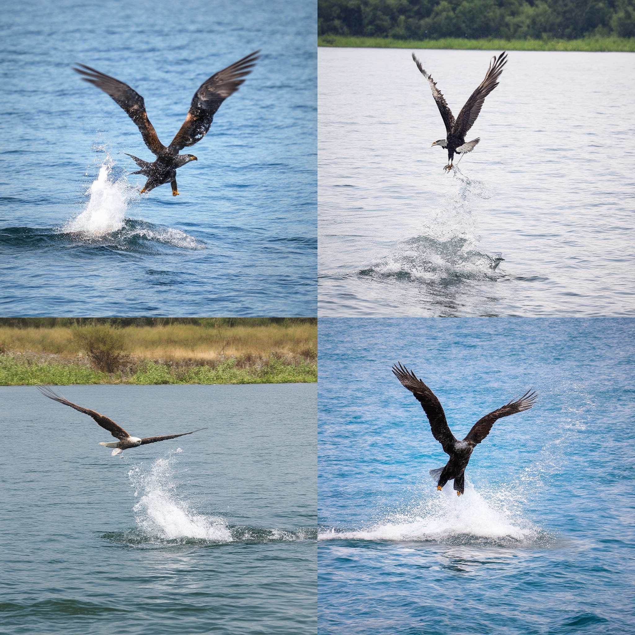 An eagle catching a fish