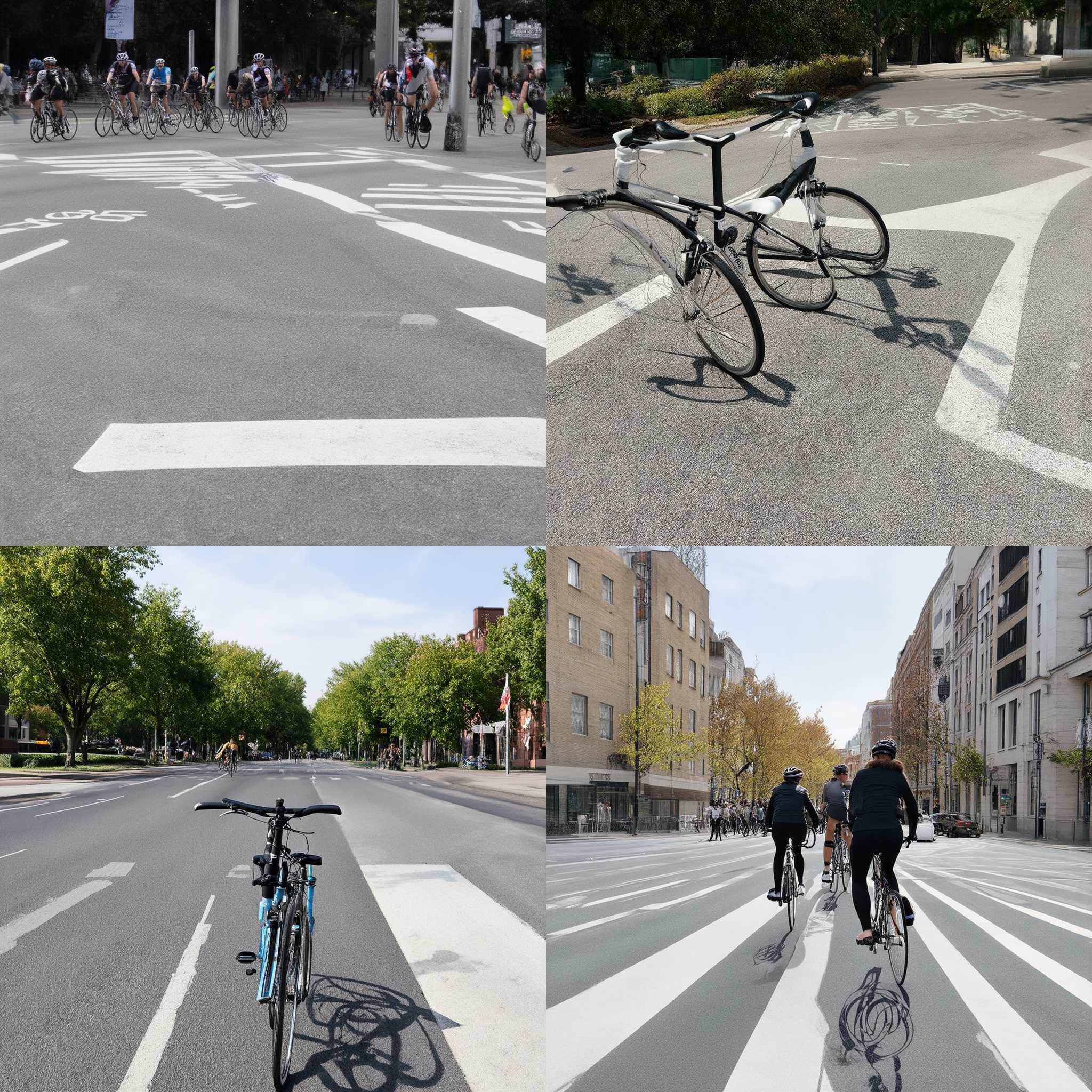 A congested road in the city with bicycle lanes