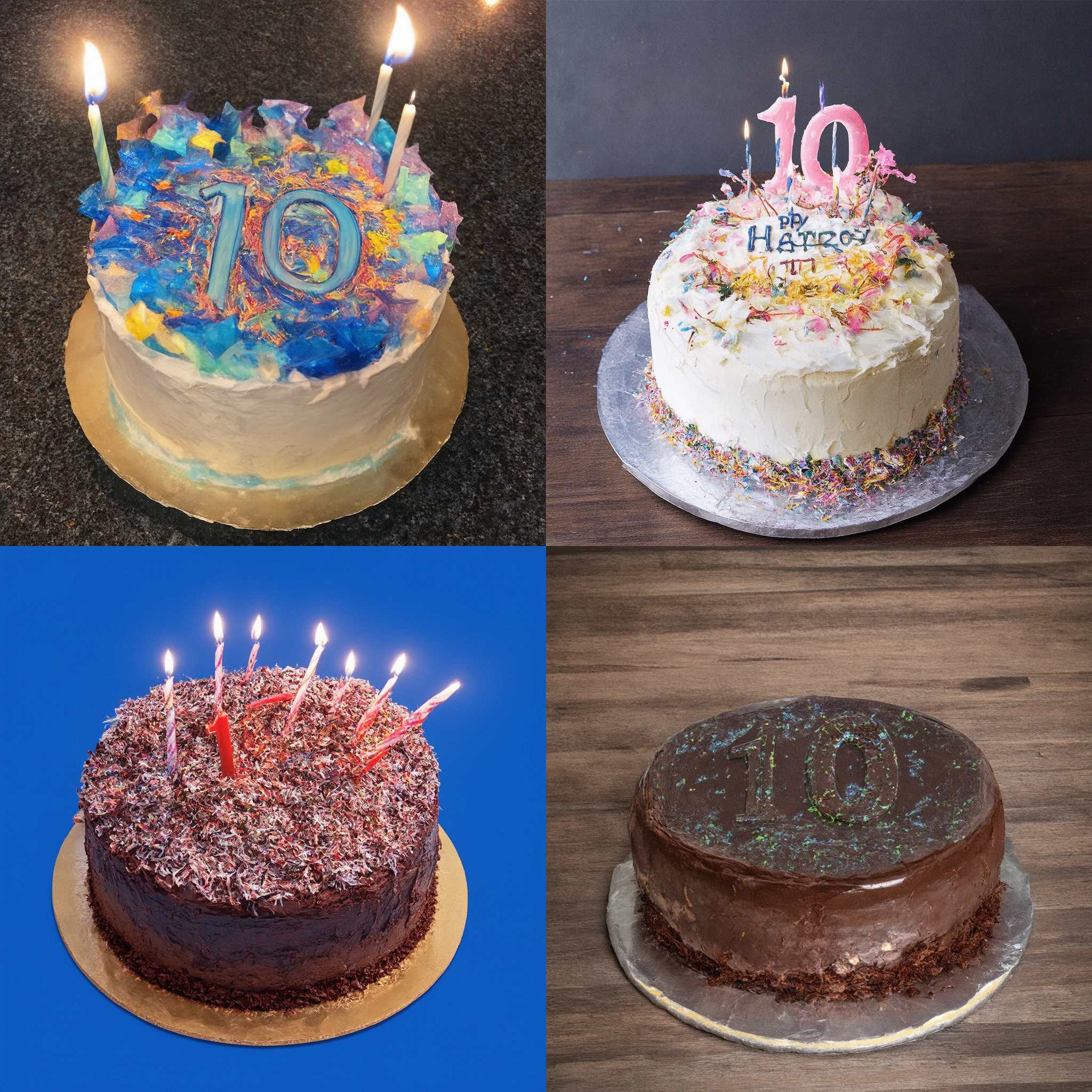 A ten-year-old kid's birthday cake with taper candles