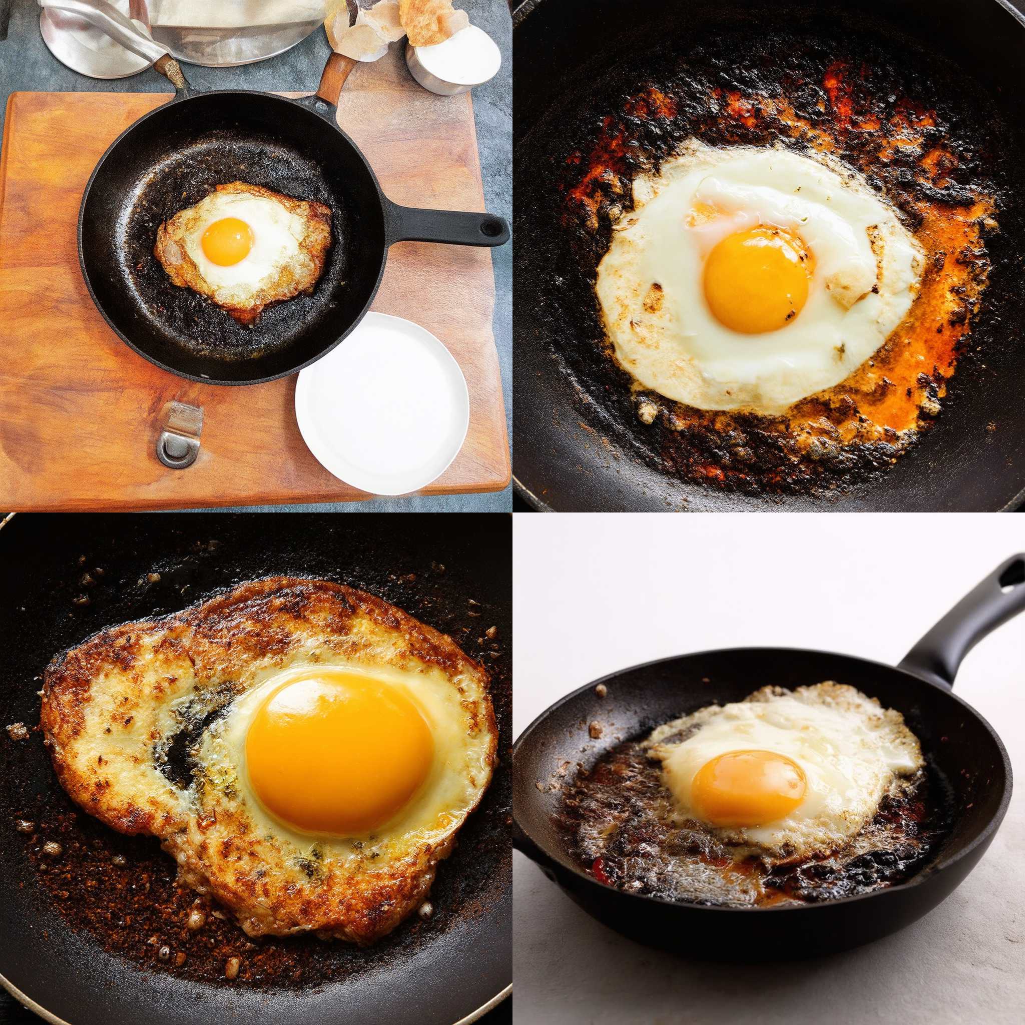 A cracked egg in a hot pan