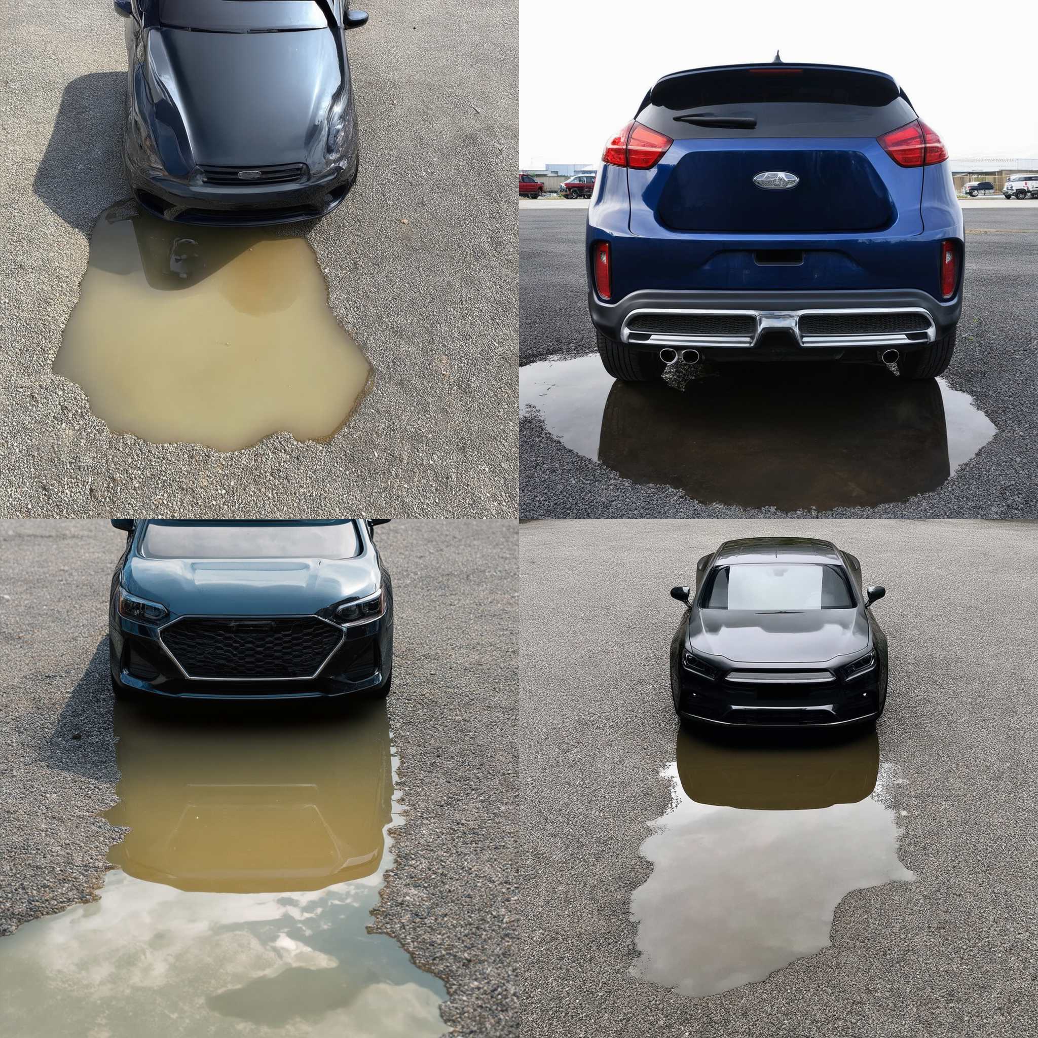 A car parked above a puddle