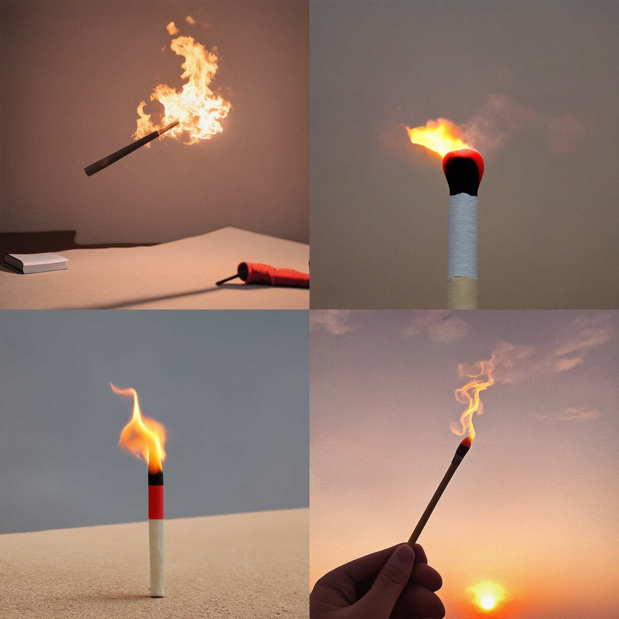 A burning matchstick in the air