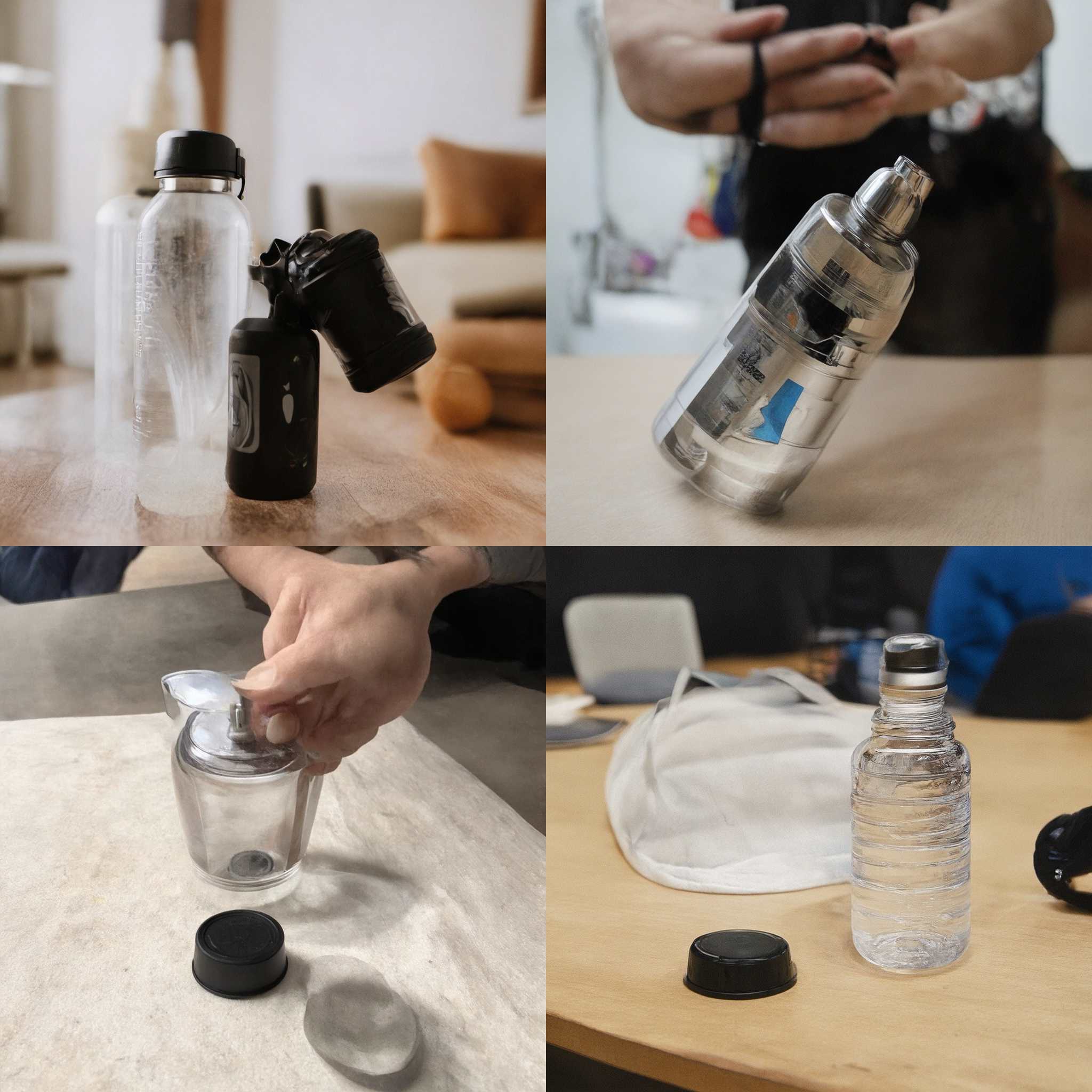 A capped water bottle turning upside down