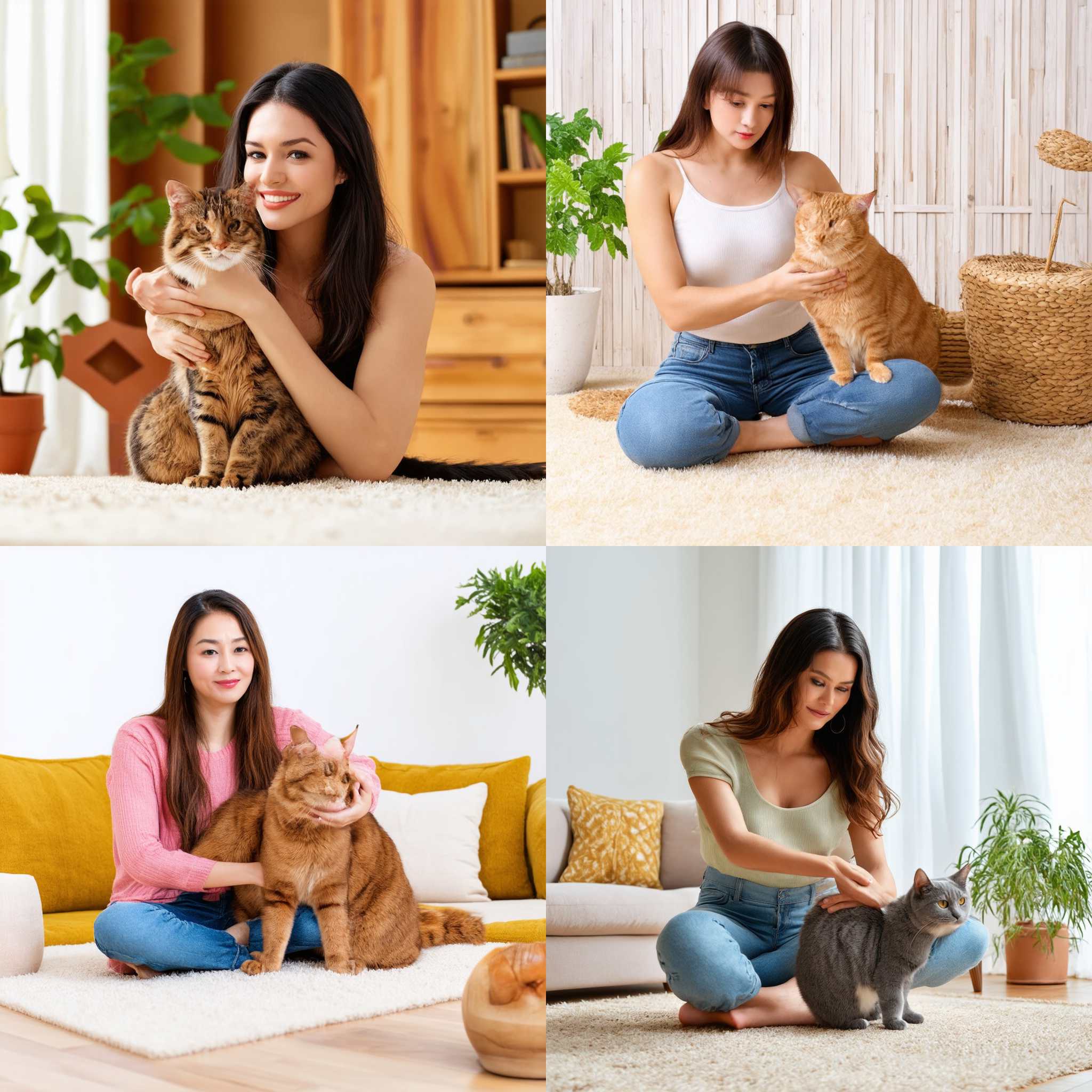 A woman with her cat at home