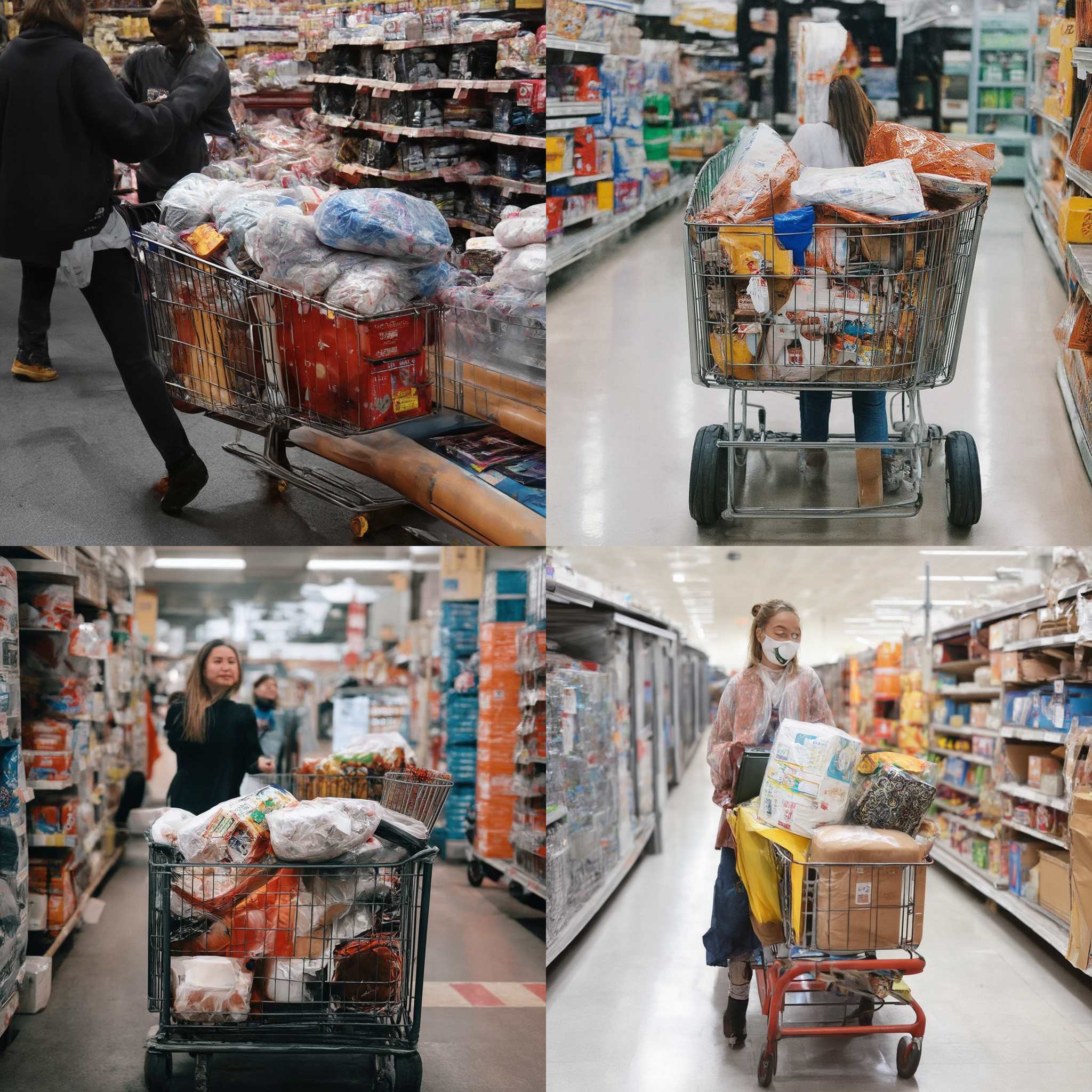 A shopper's cart after she buys a lot of goods