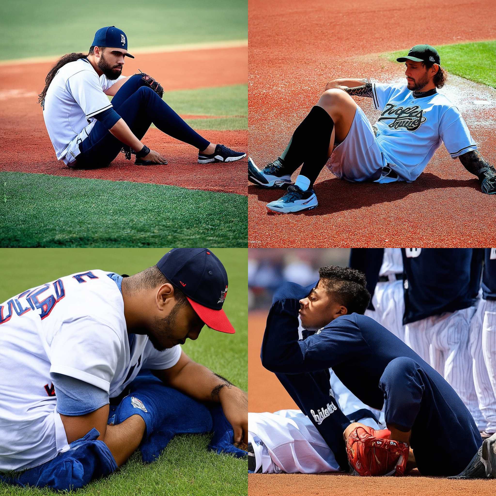 A baseball player taking a rest during the game