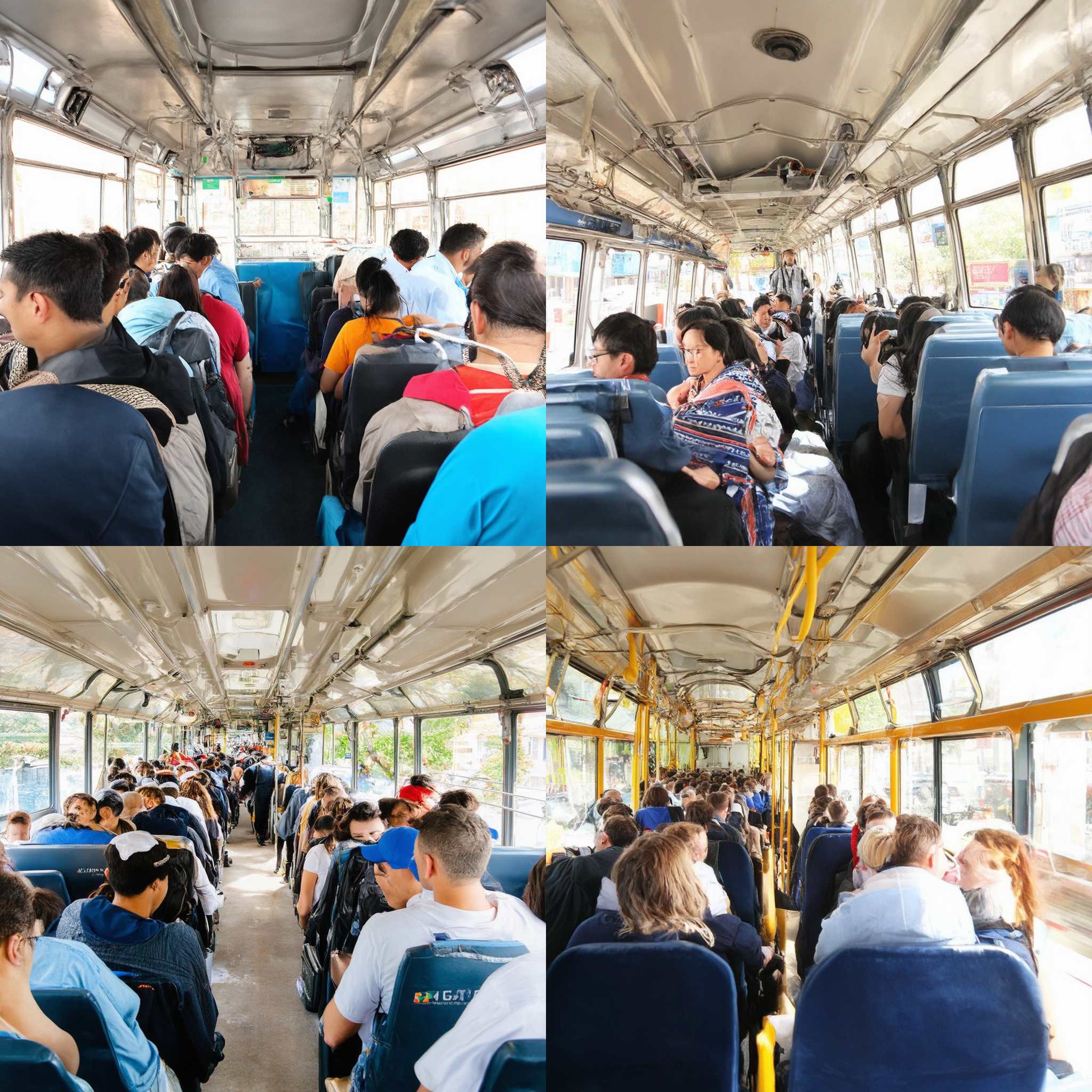 The inside of a bus during peak hours