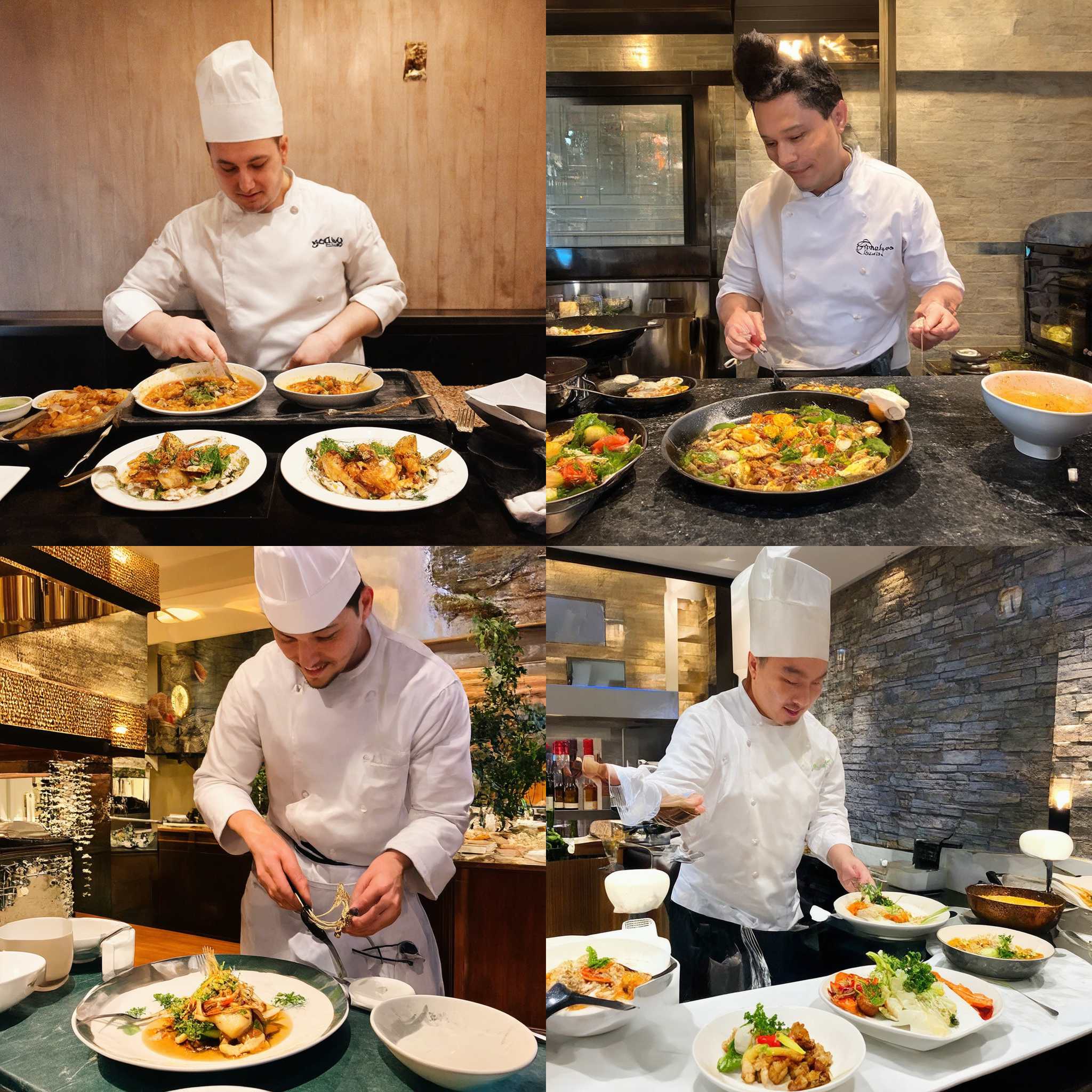 A chef preparing a meal with a knife