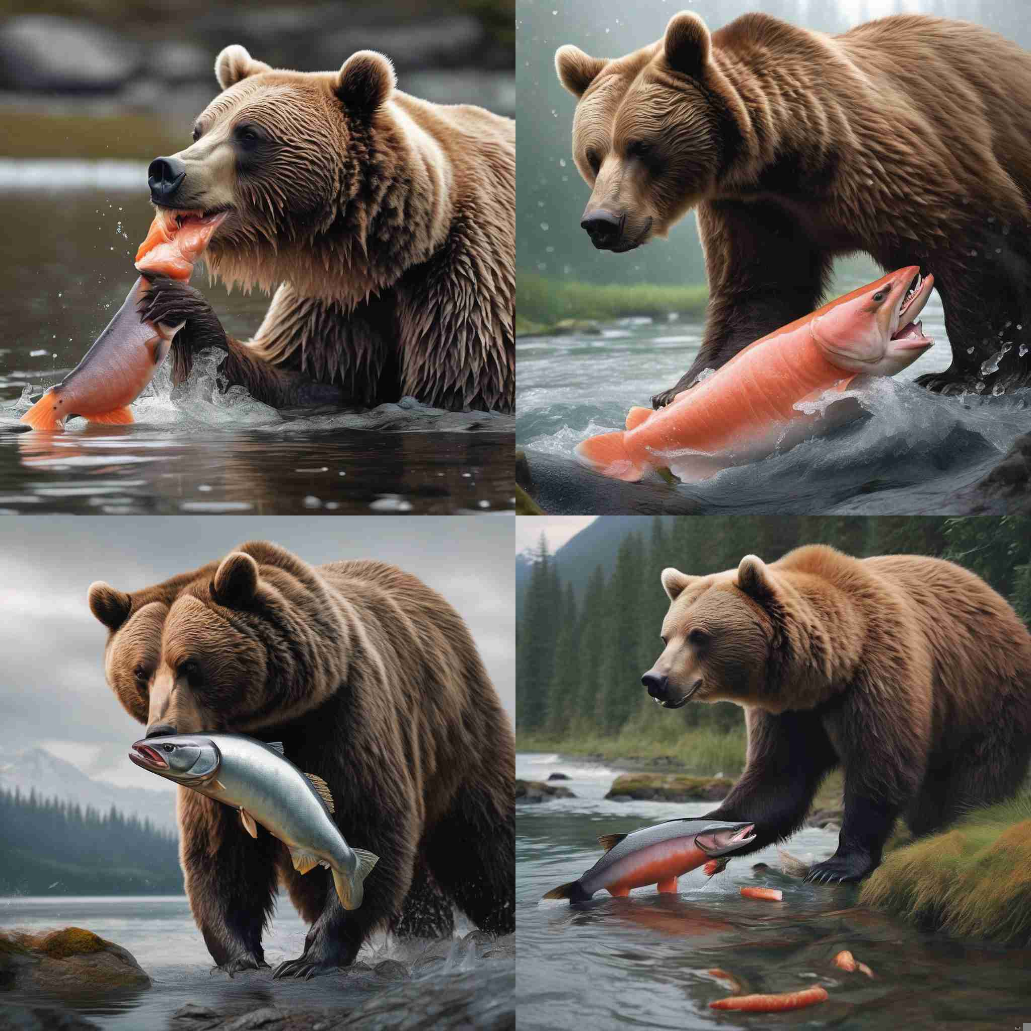 A bear eating salmon