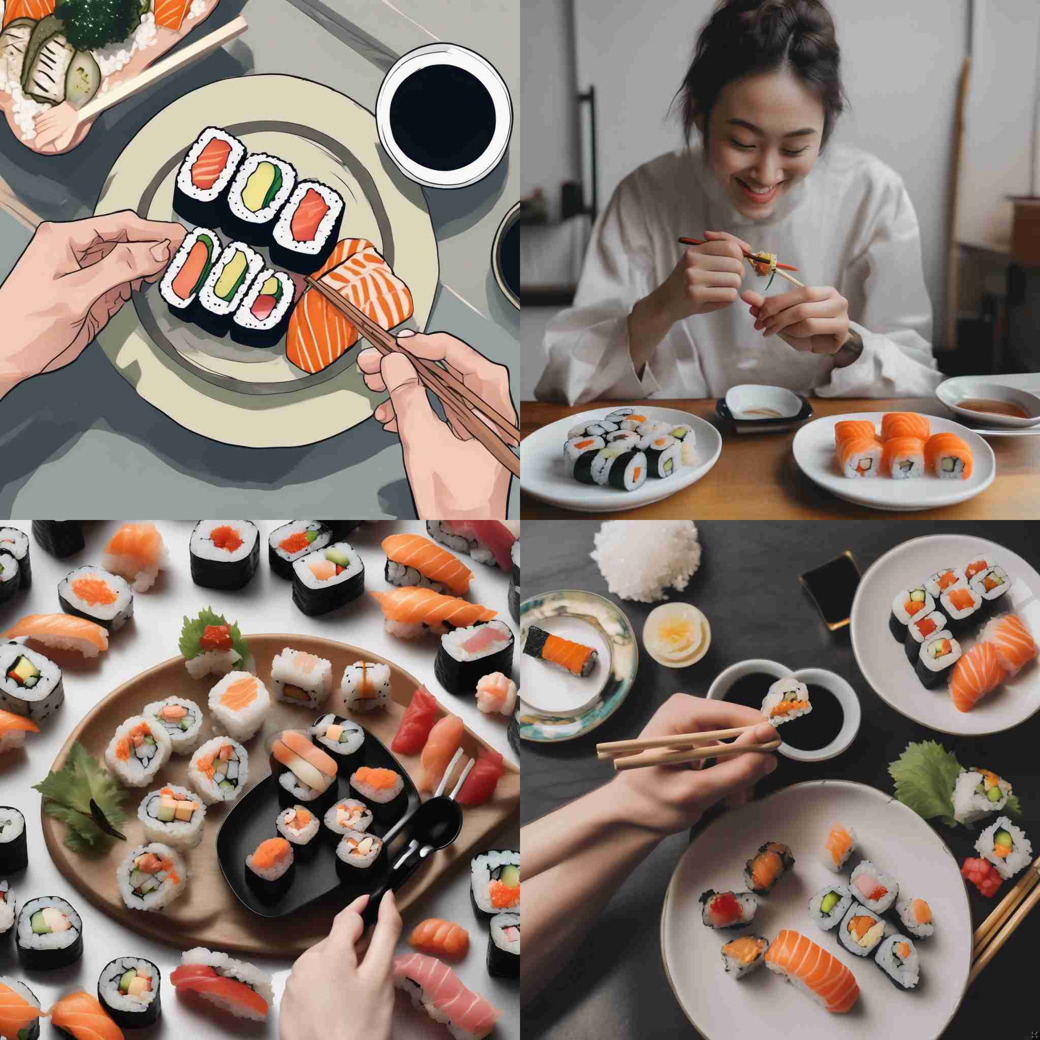 A person eating sushi