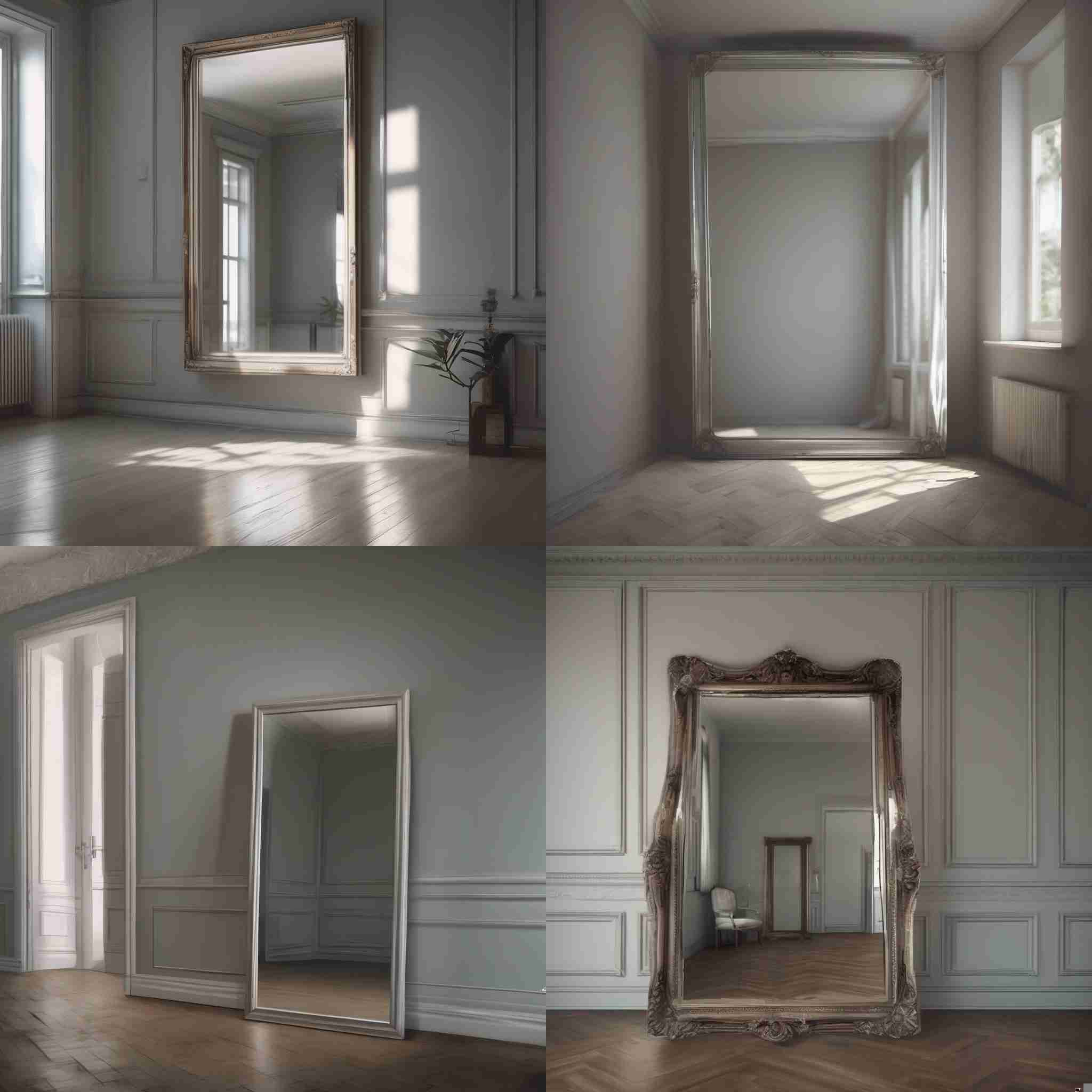 A mirror in a room without light