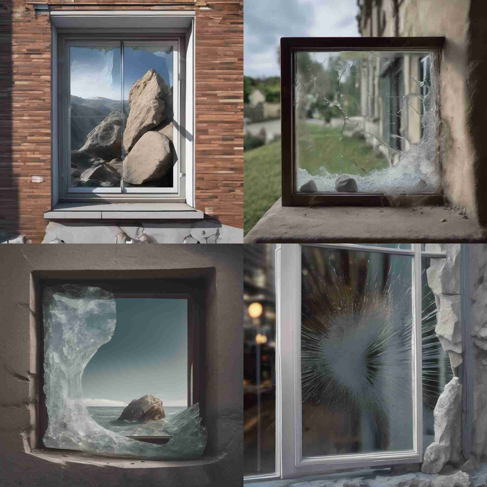 A glass window hit by a rock