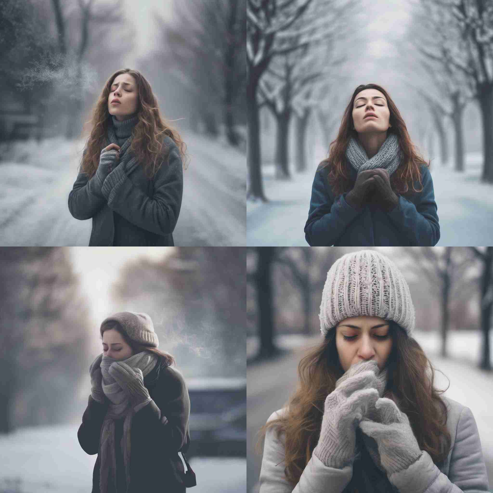 A person exhaling on a freezing winter day