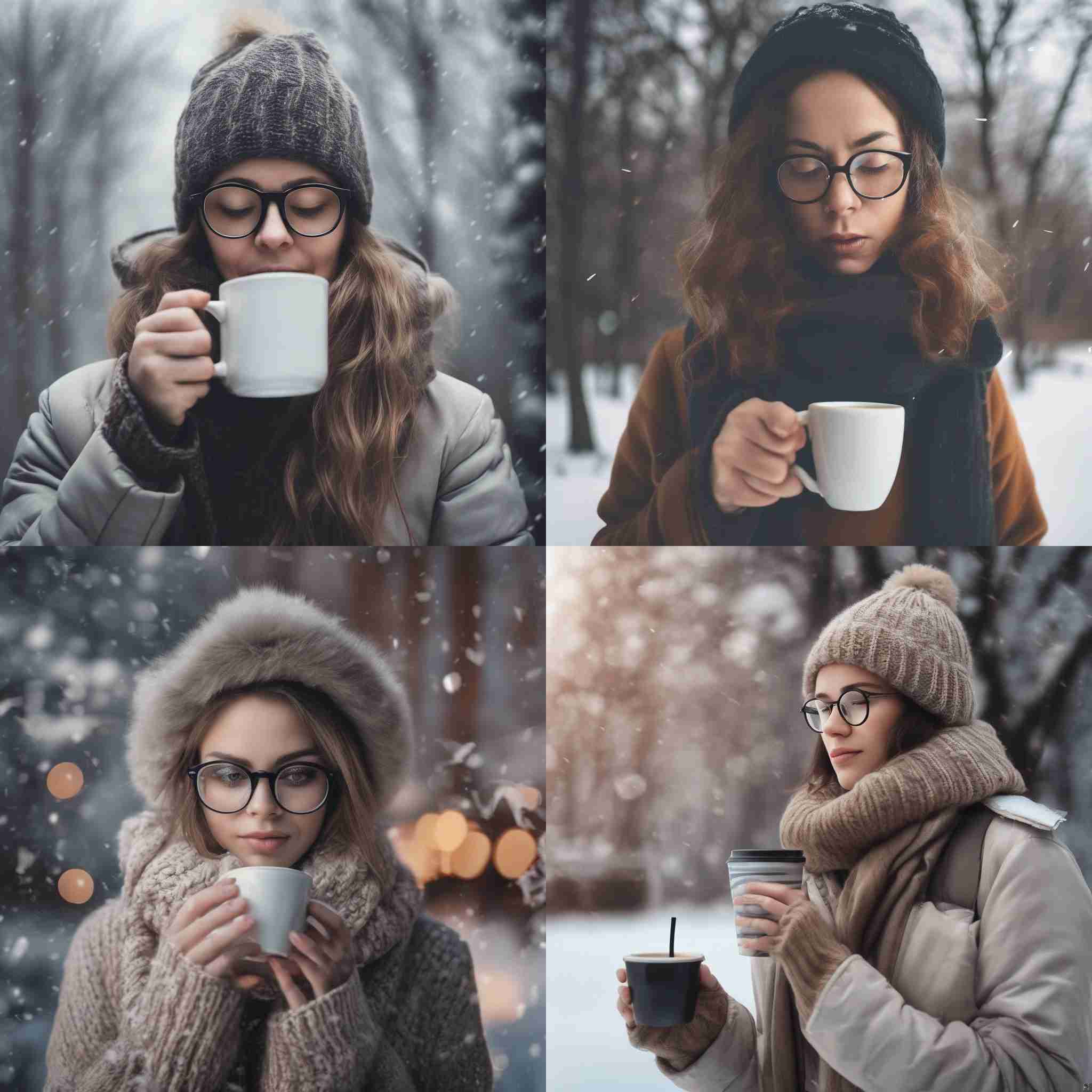 A person with glasses drinking hot coffee in winter