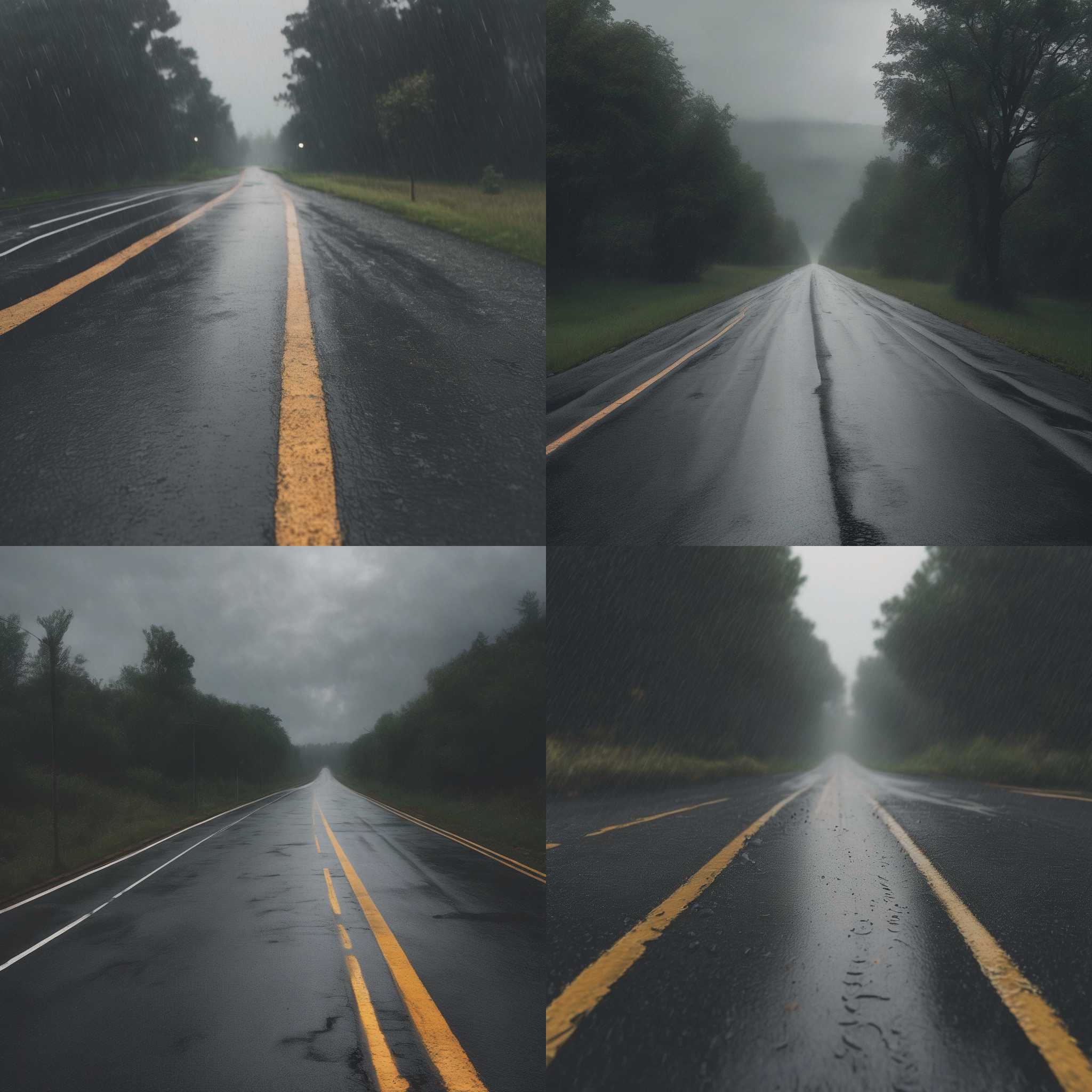 An asphalt road on a rainy day
