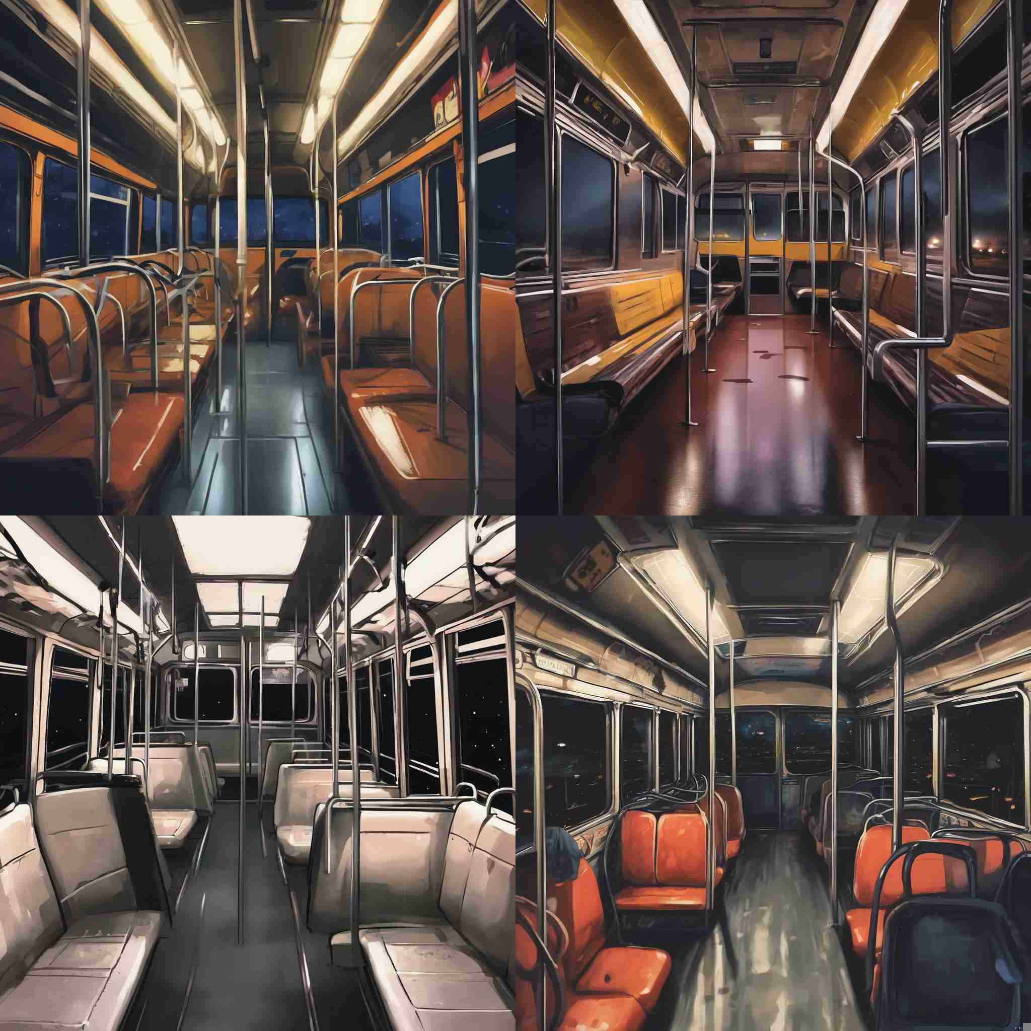 The inside of a bus at 1am
