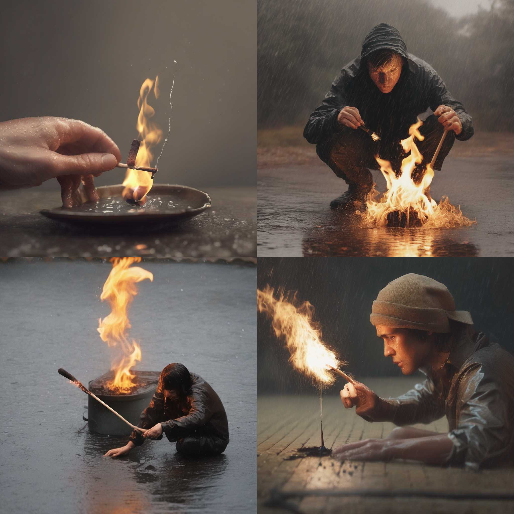 A person igniting a wet match