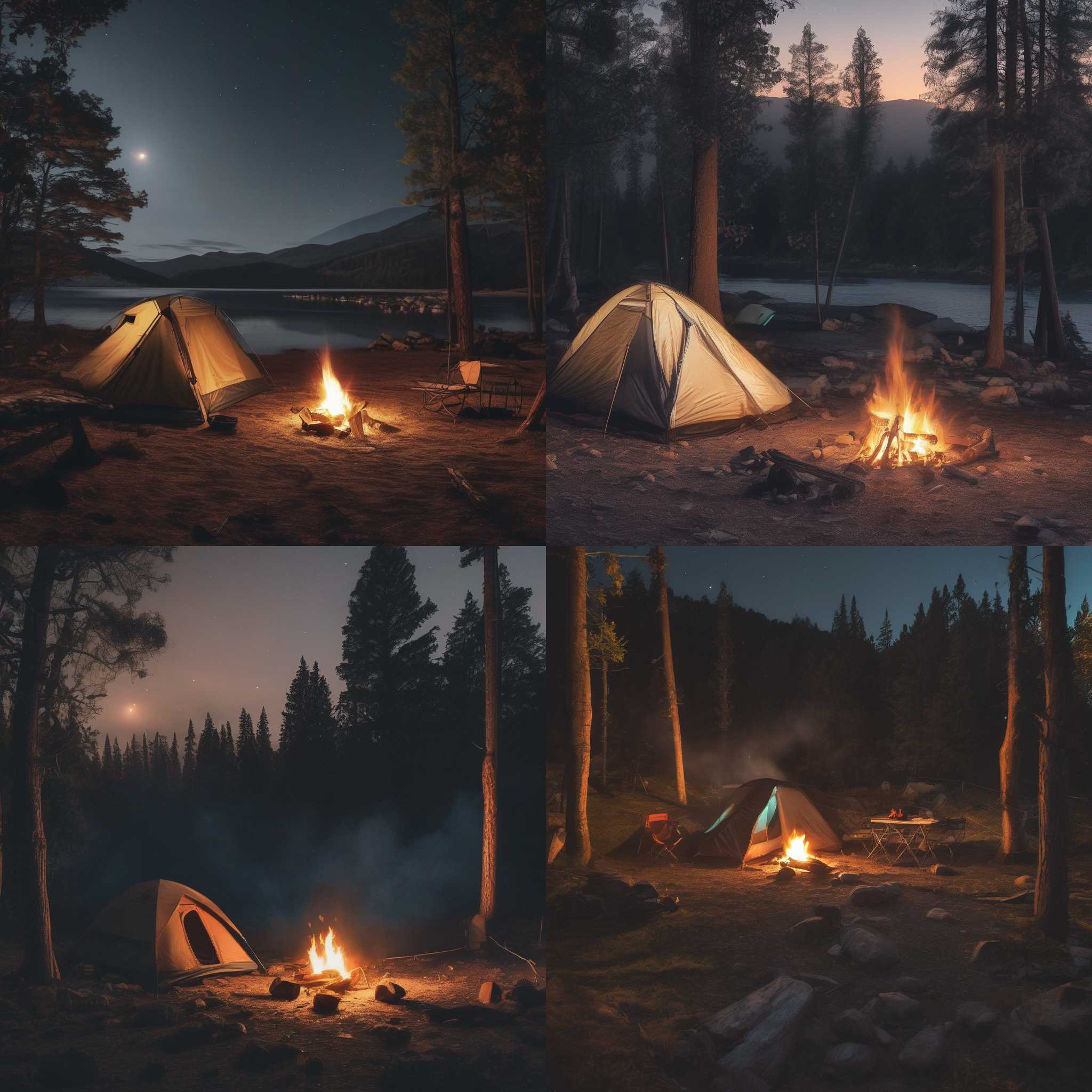 A campsite during a fire ban at night