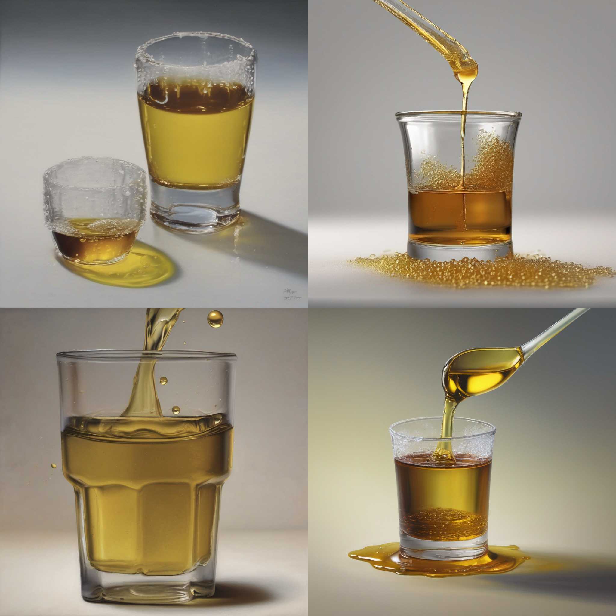 A glass of oil mixed with sugar