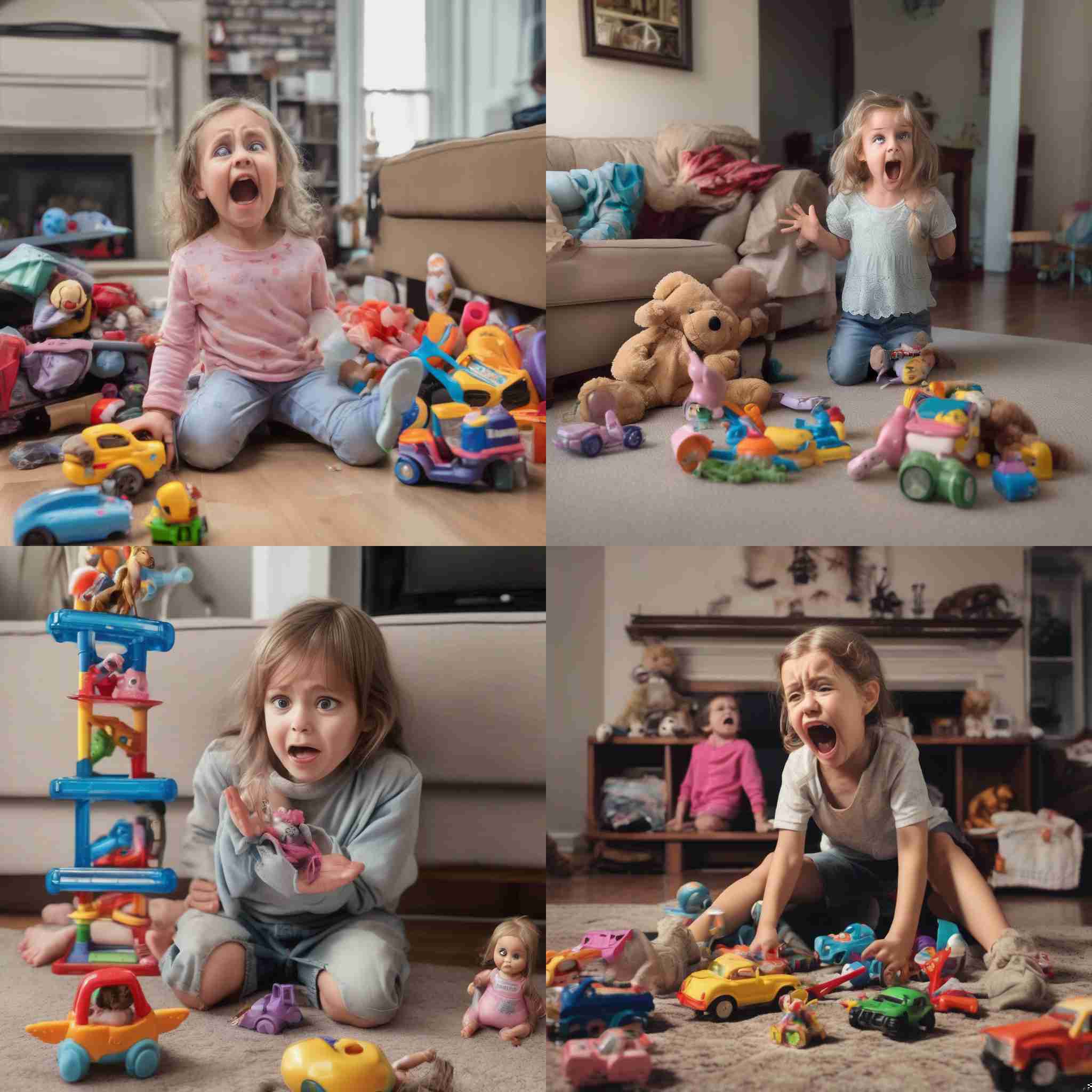 A child's reaction to her parent taking her toys away