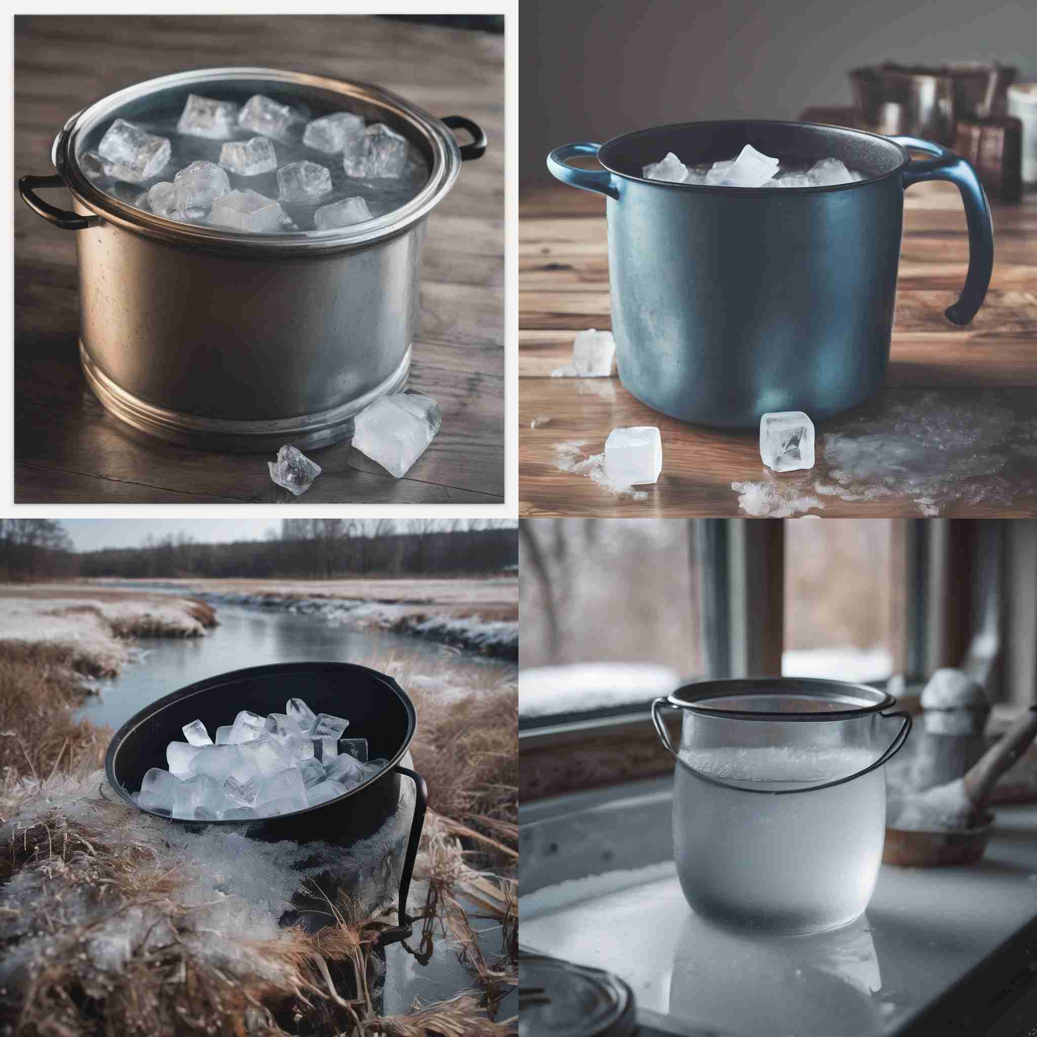 A pot of ice water on a cold day