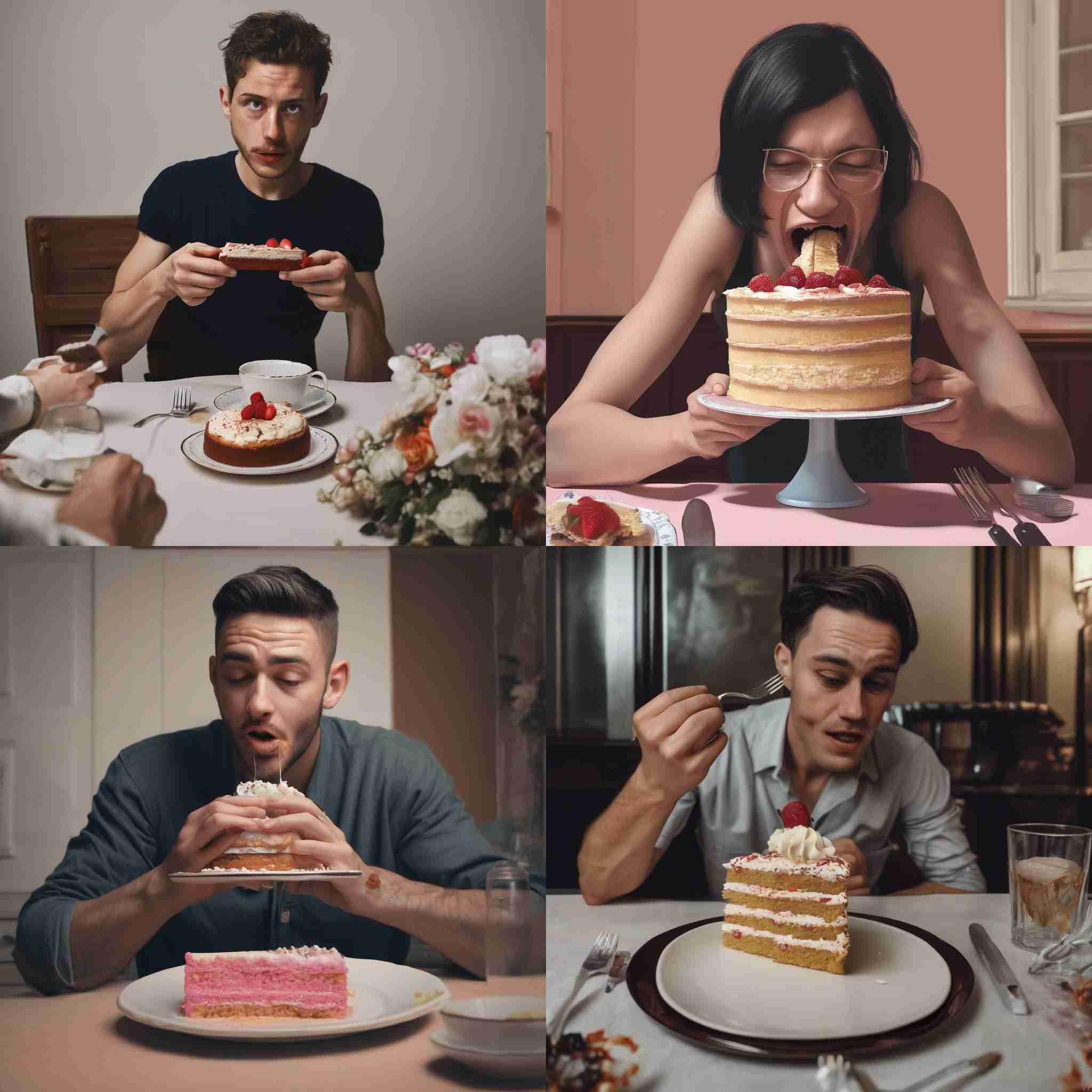 A person eating a cake for a regular dinner