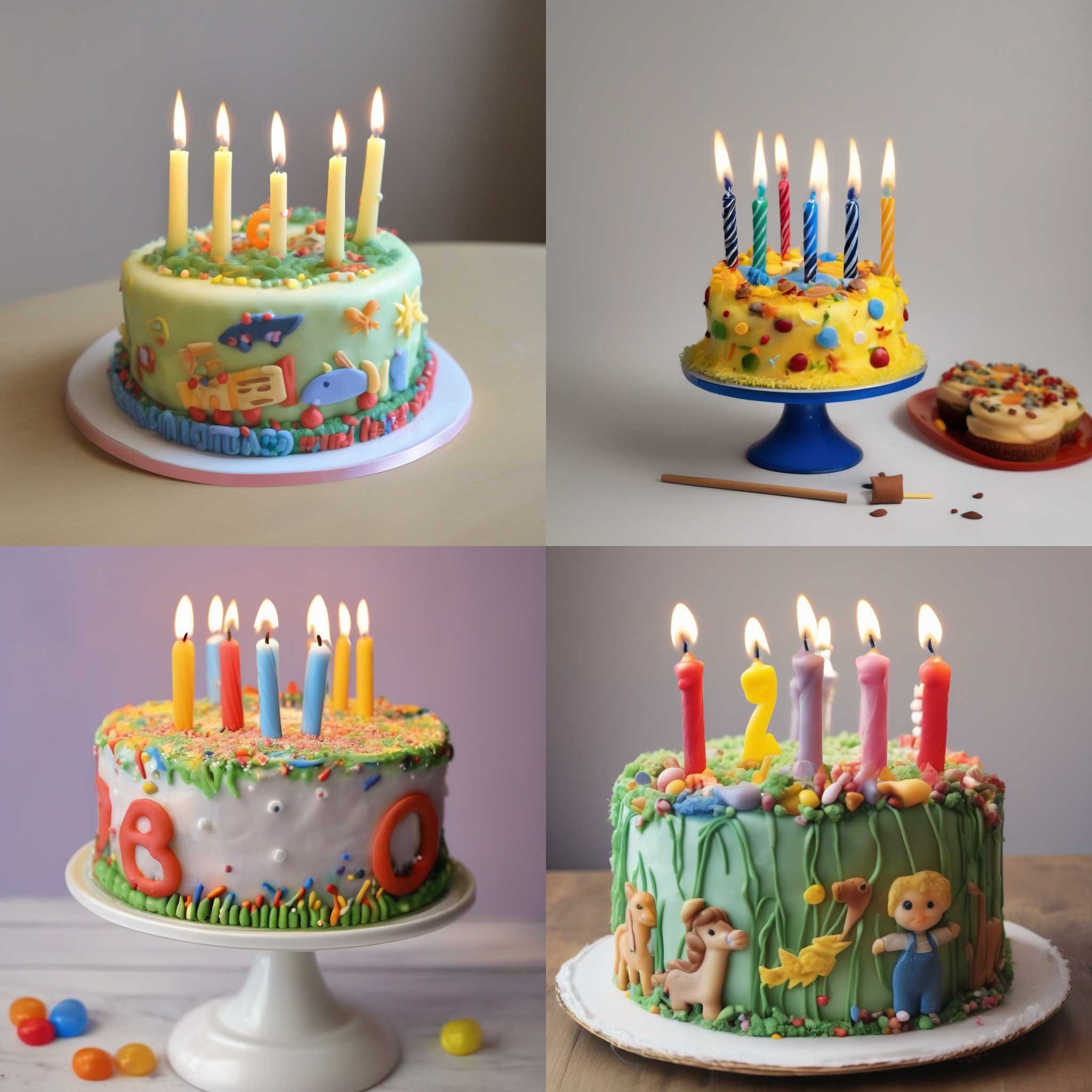 A two-year-old kid's birthday cake with taper candles
