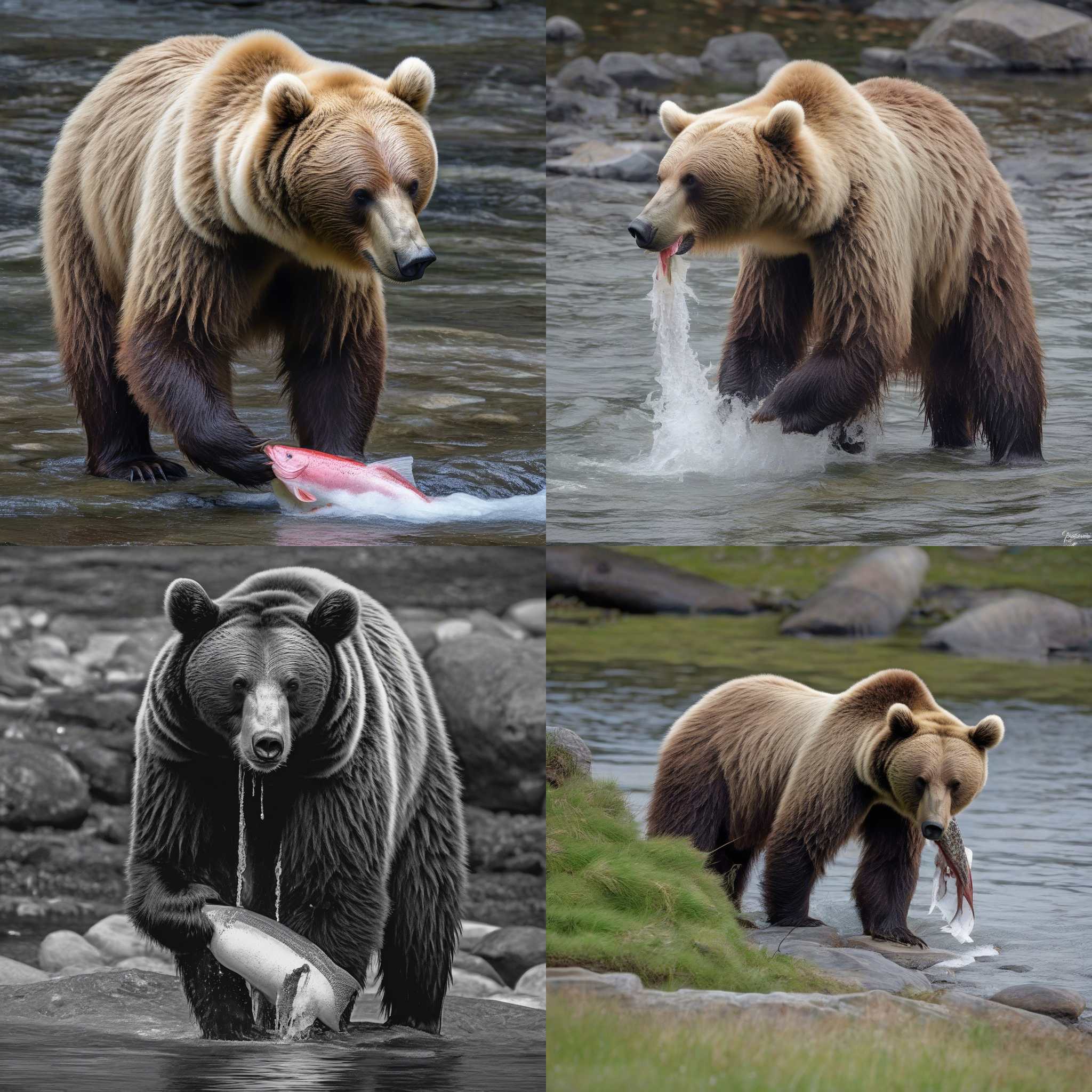 A bear eating salmon