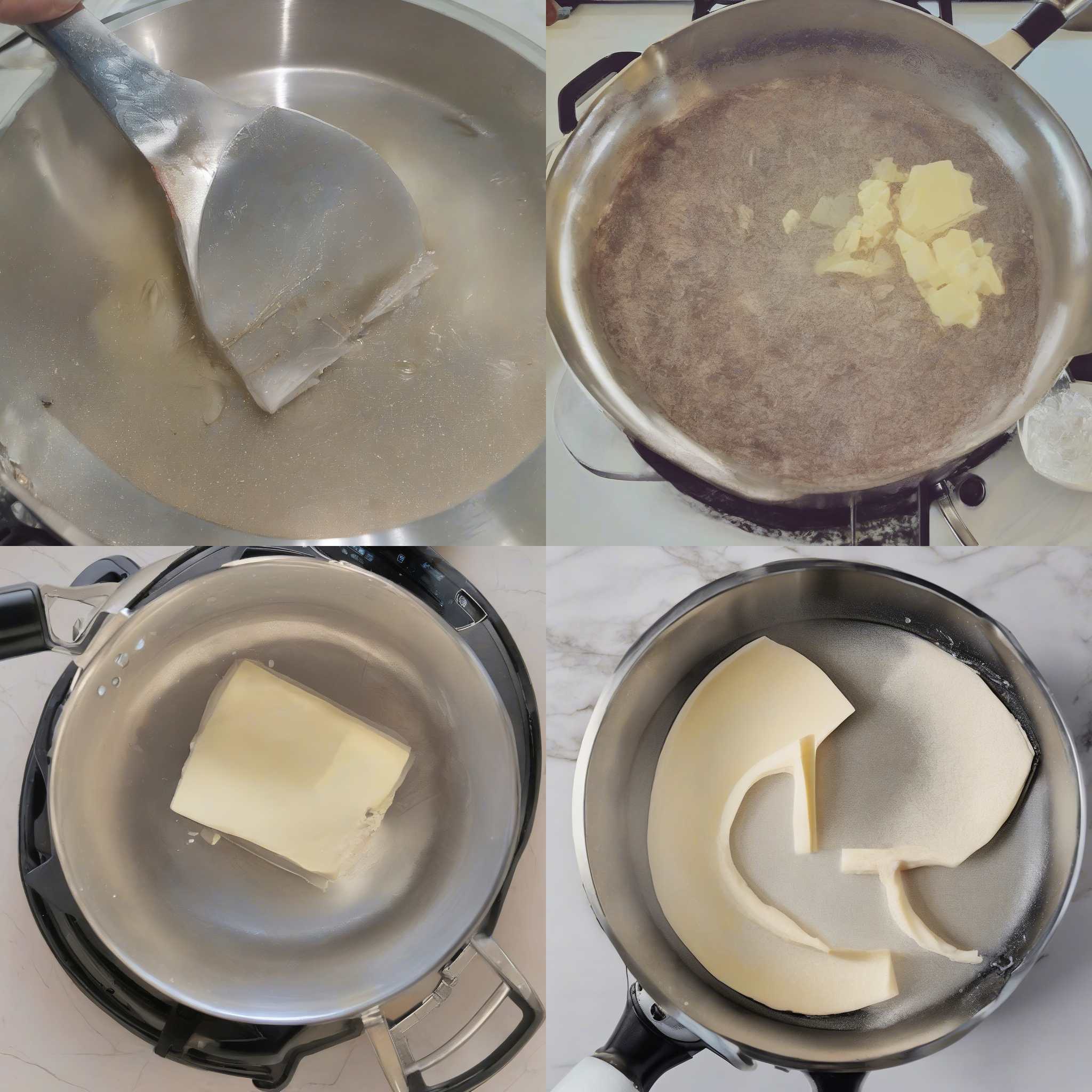 A piece of butter in a heated pan