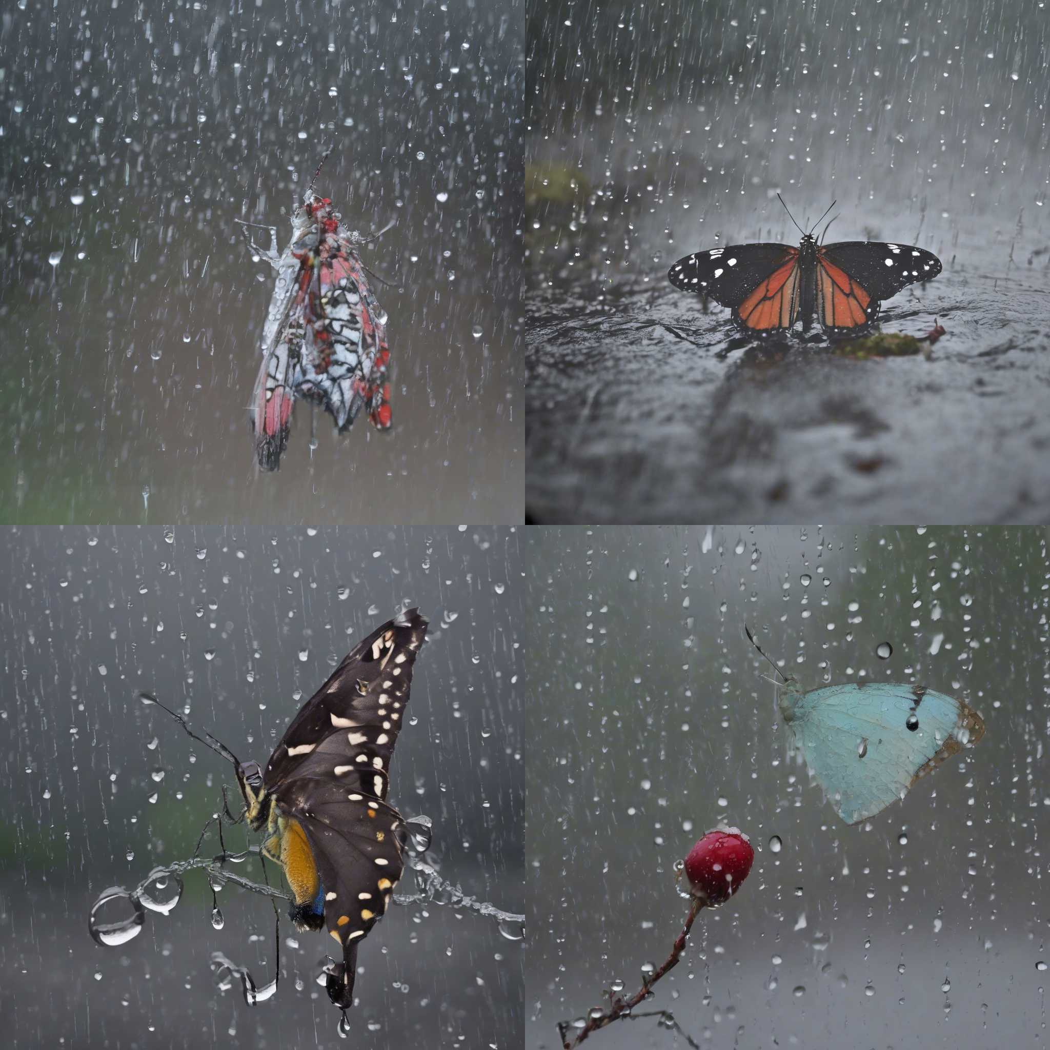 A butterfly on a rainy day