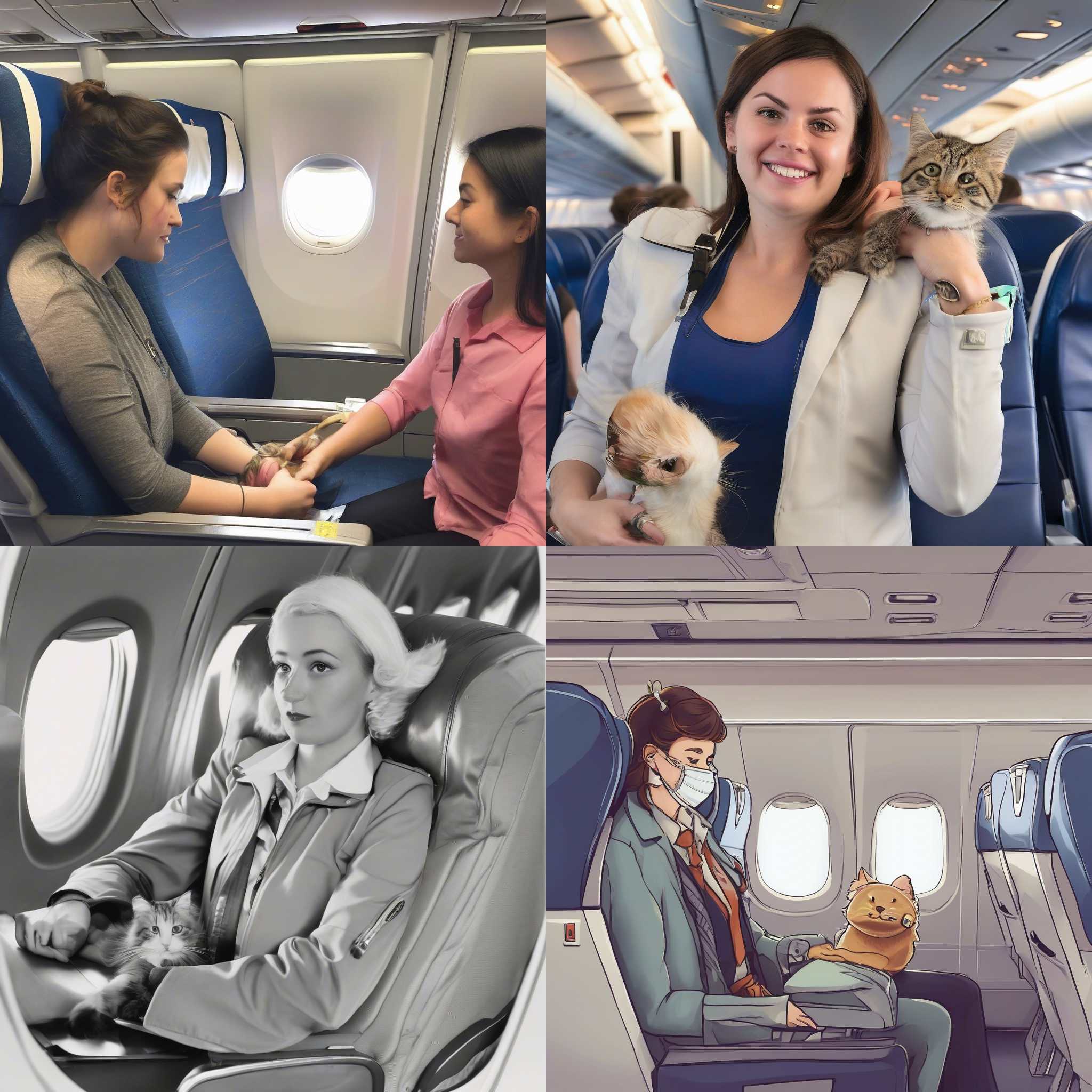 A passenger with her cat on the plane