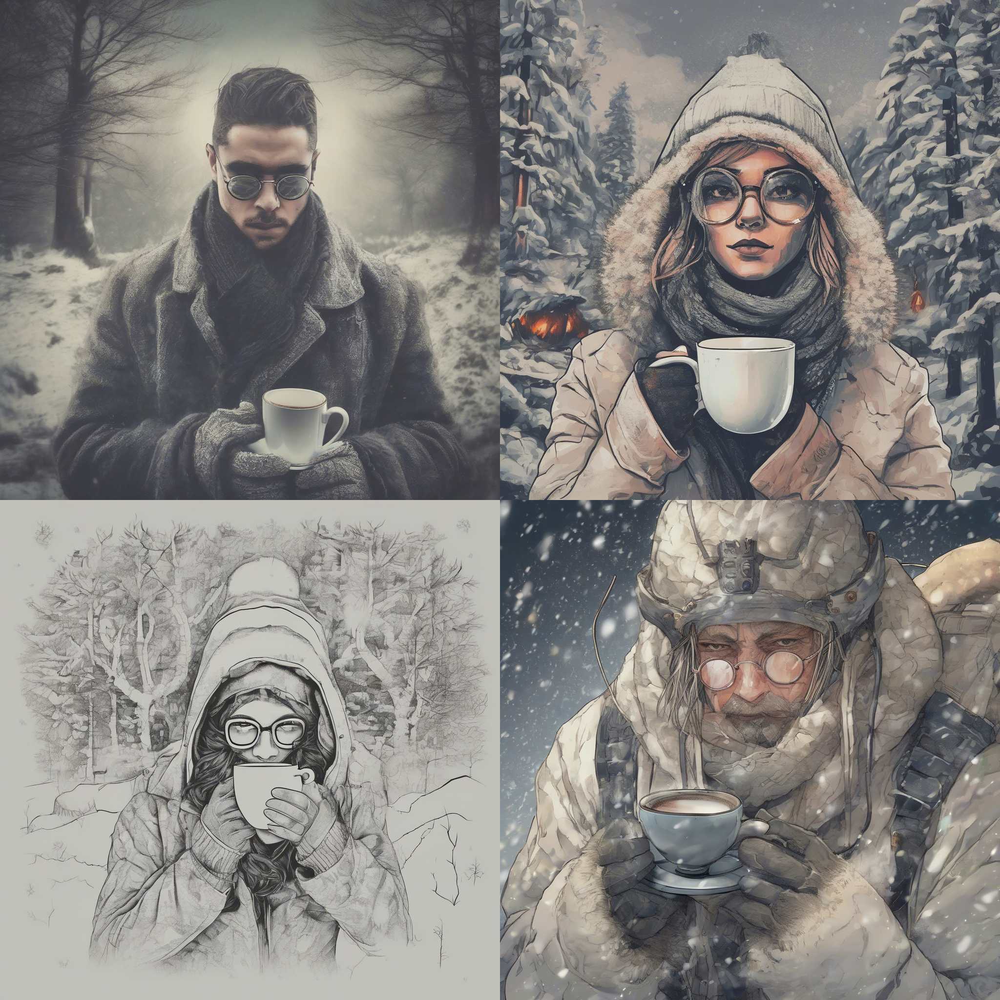 A person with glasses drinking hot coffee in winter