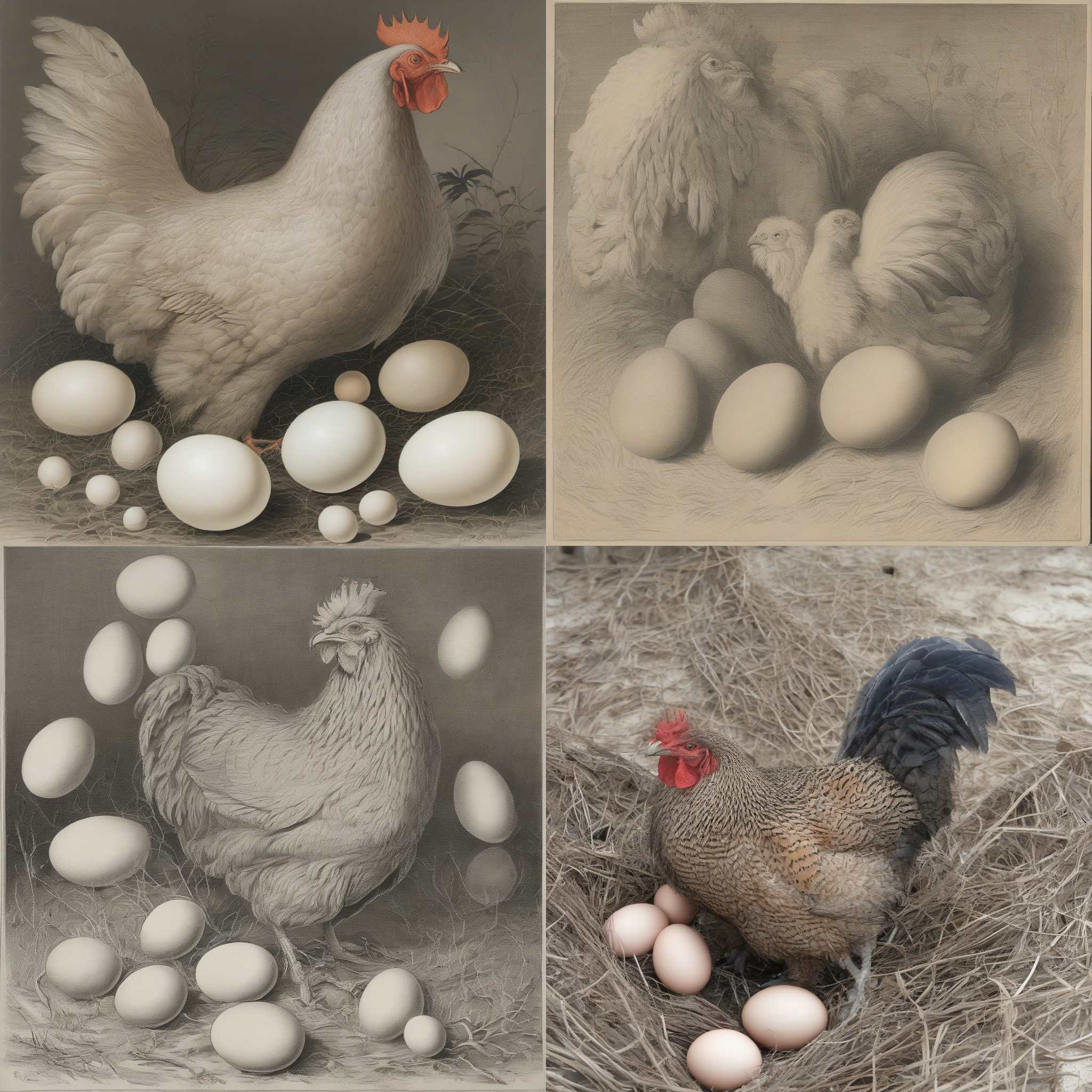 A chicken laying eggs