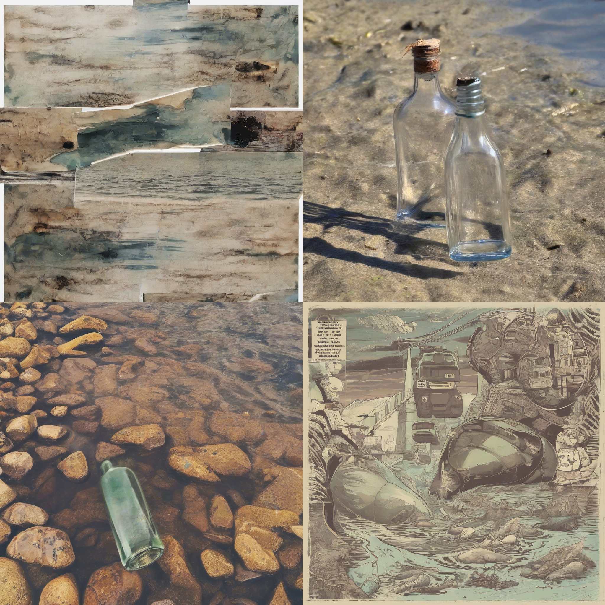 An empty bottle in water