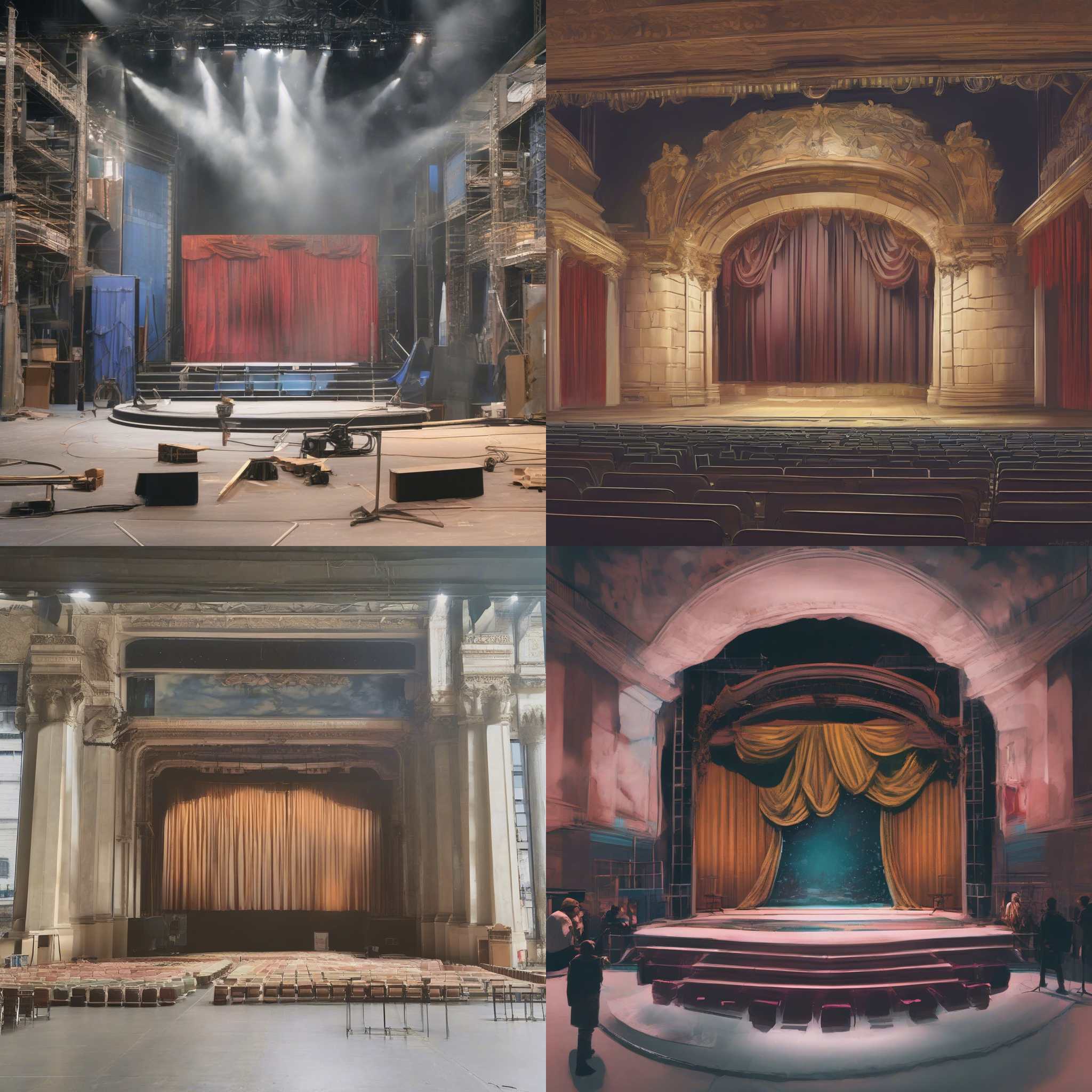 A theater stage during a scene change