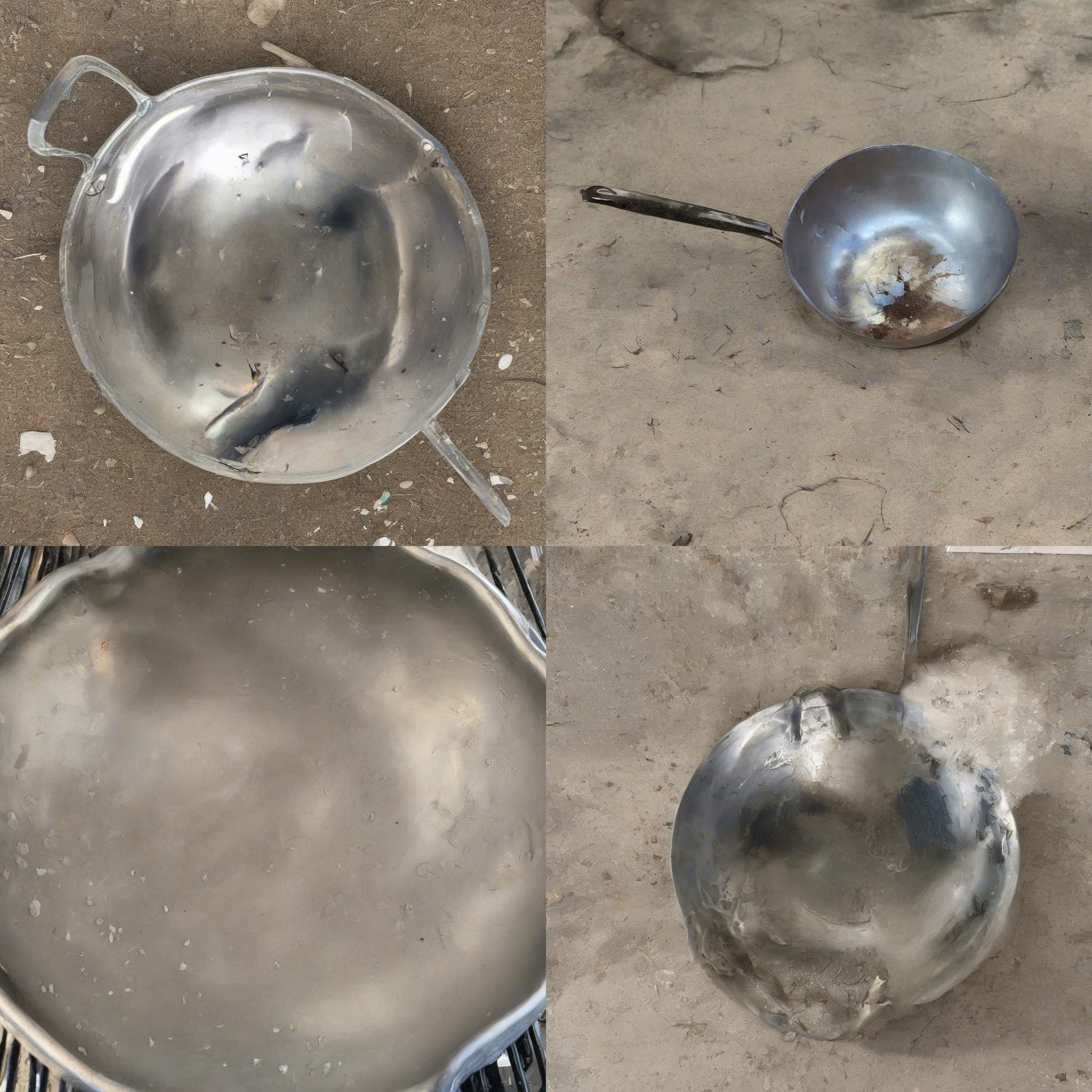 A stainless steel pan previously overheated