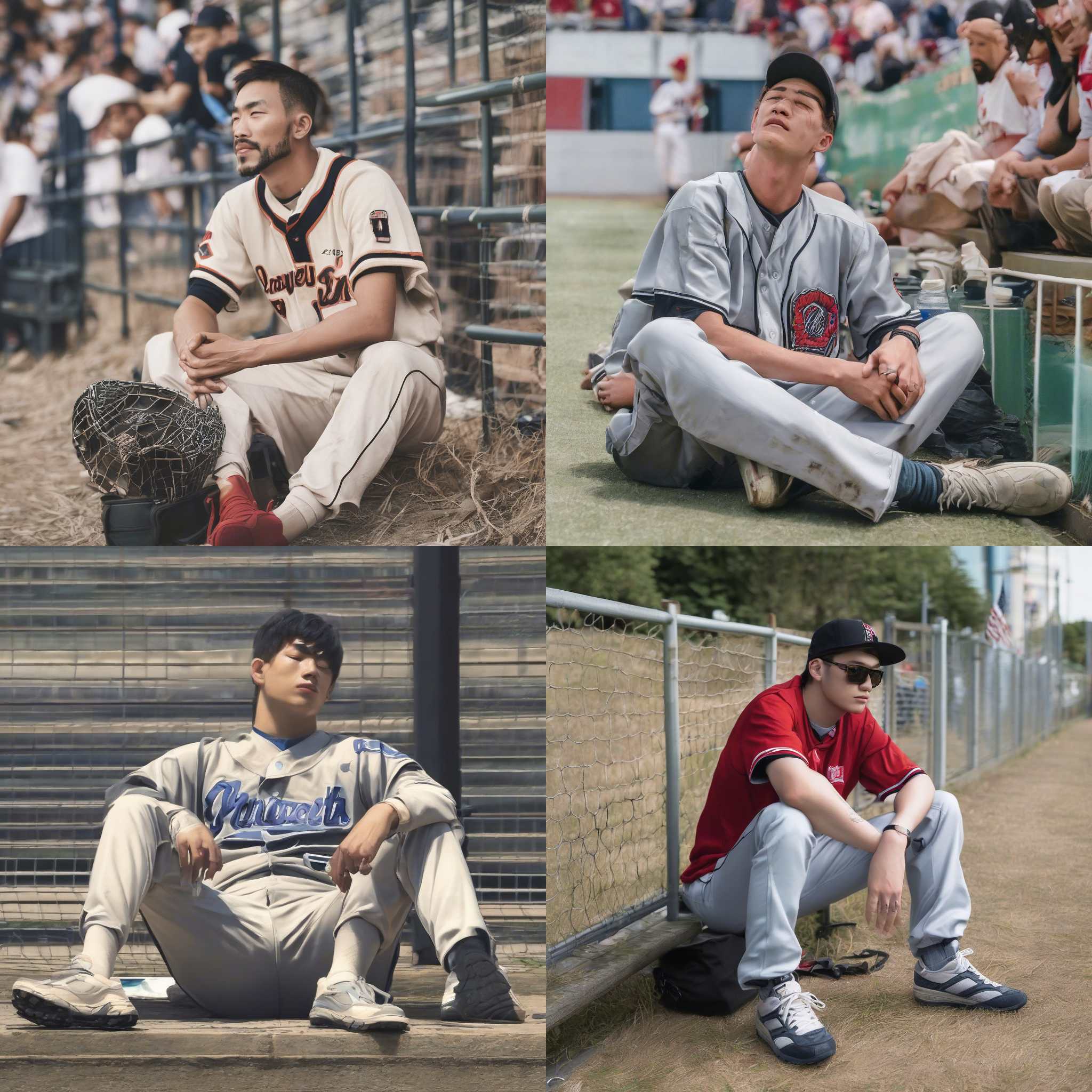 A baseball player taking a rest during the game