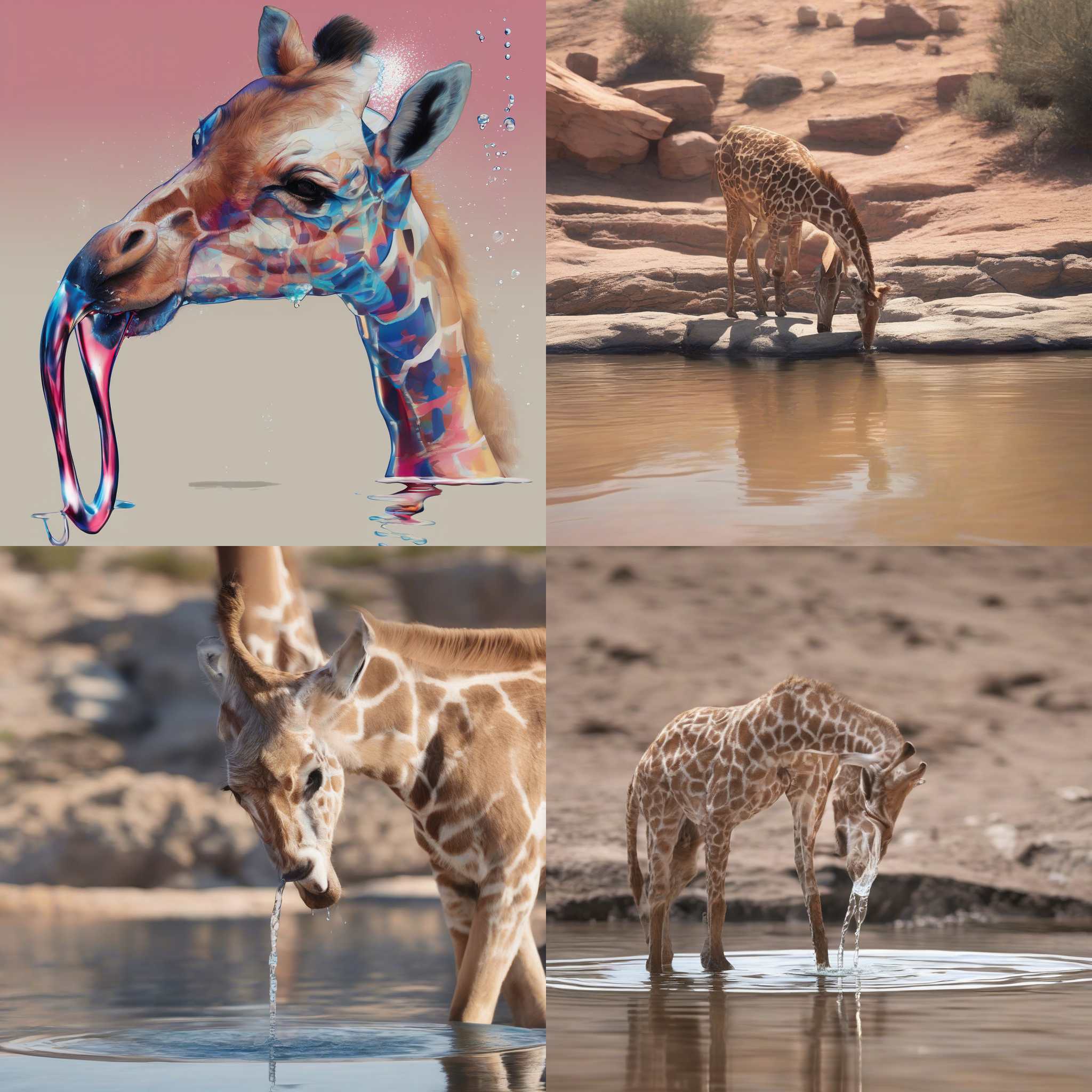 A giraffe drinking water