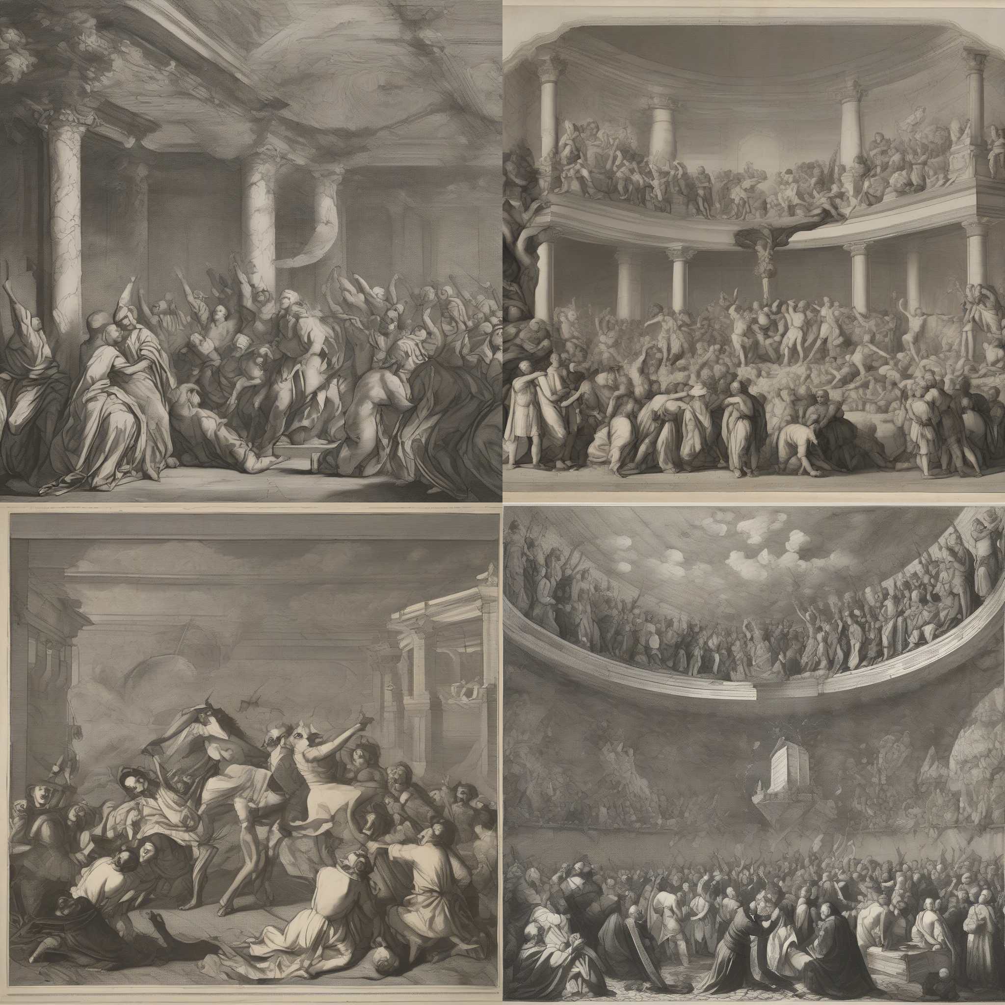 A theater stage during the climax of a play